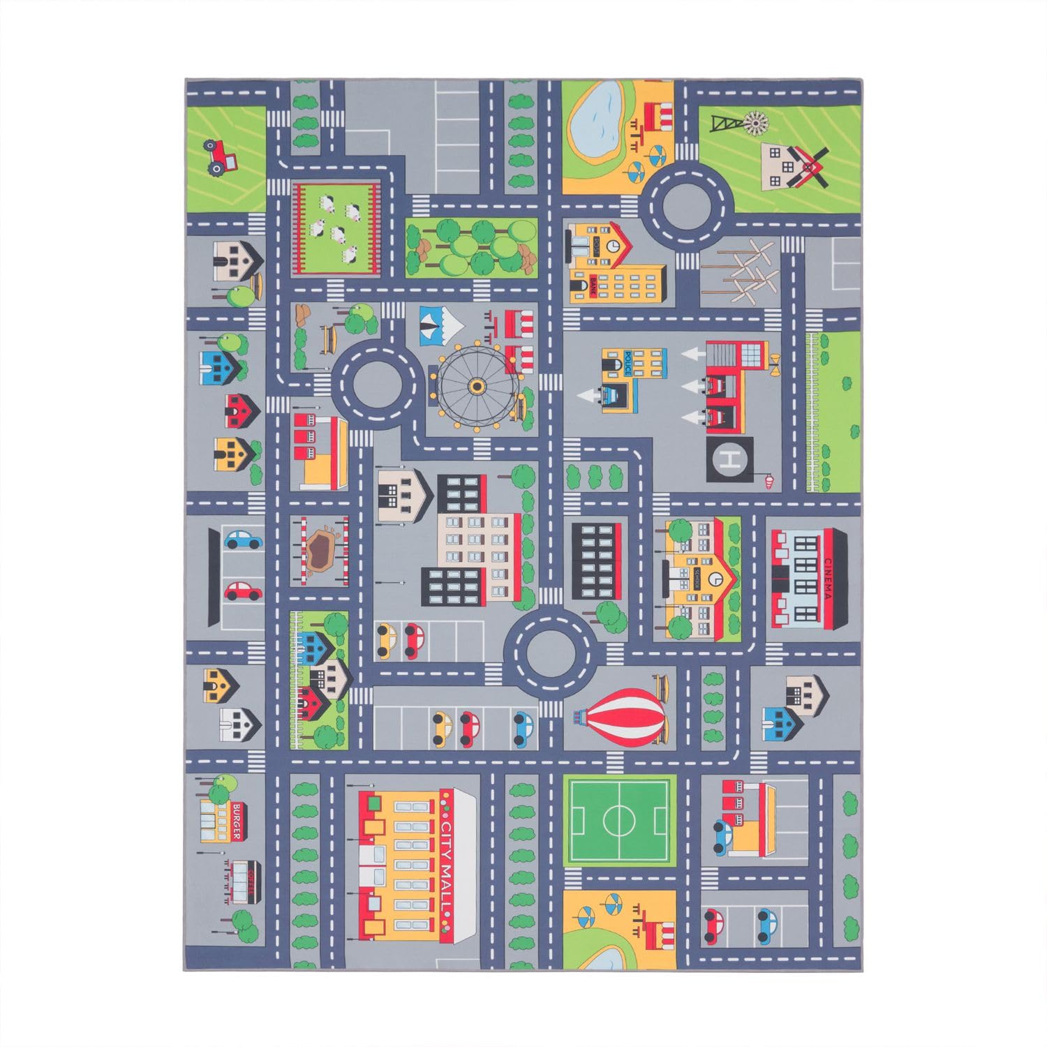 TT Home Tappeto da gioco per la camera dei bambini con motivo di strade e auto, in grigio, Dimensione:160x220 cm