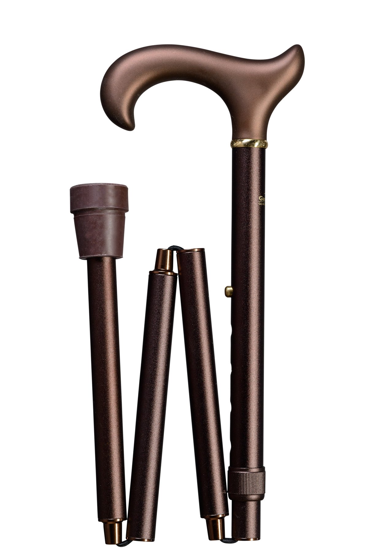 Gehstock Faltstock Softgrip-Ergonomic XL(105 cm), eleganter ergometrischer Derbygriff mit Softgrip-Beschichtung, aufgesetzt auf einen Stock aus stabilem Leichtmetall in bronce-matt, höhenverstellbar, faltbar, inklusiv Schlankpuffer.