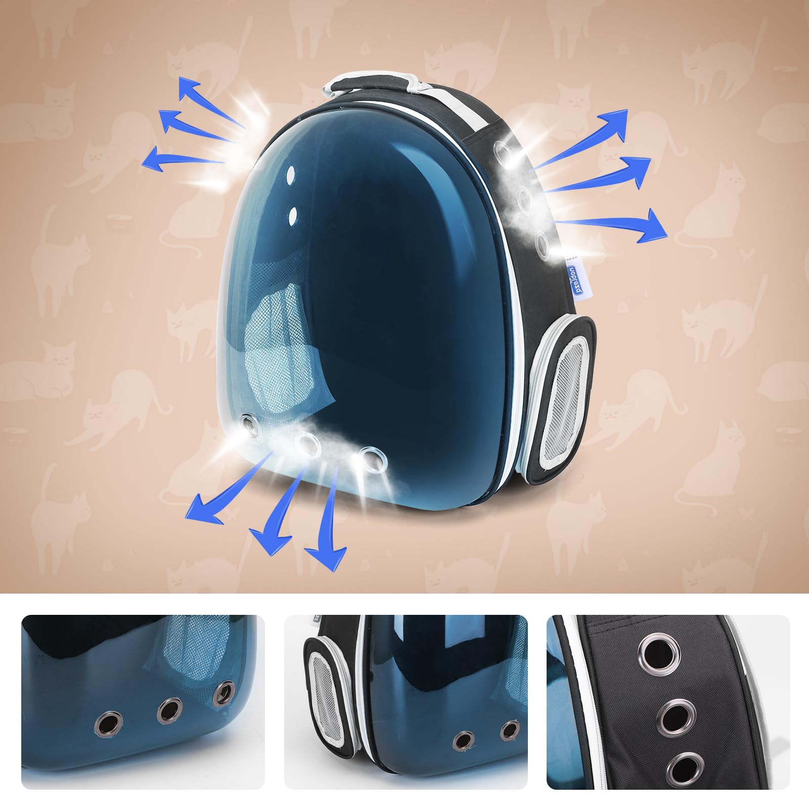 Nobleza-Mochila para Perros, Mochila Gato Transparente, Mochila Expansible Aprobada por Las Aerolíneas para Perros Pequeños, para Paseos, Senderismo o Camping