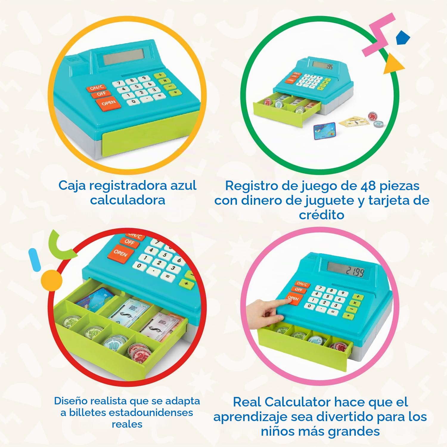 Battat Caja registradora de Juguete con calculadora y Dinero, Azul