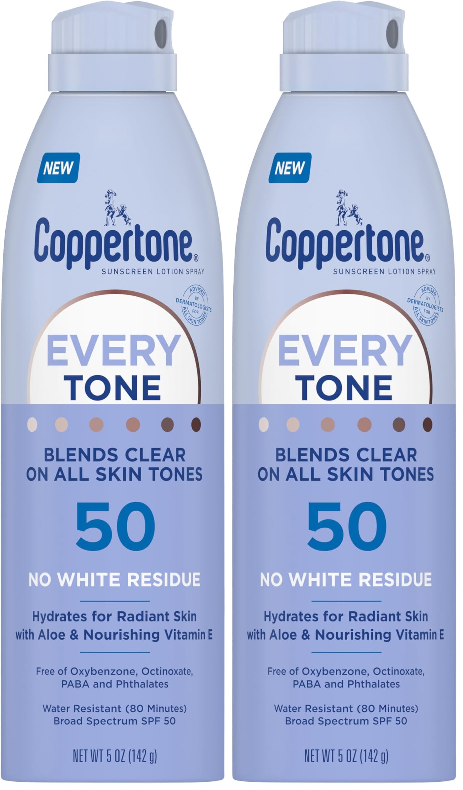 Coppertone Every Tone Sunscreen Spray SPF 50 Lightweight Rubs on Clear Sunscreen for All Skin Tones Formulated with