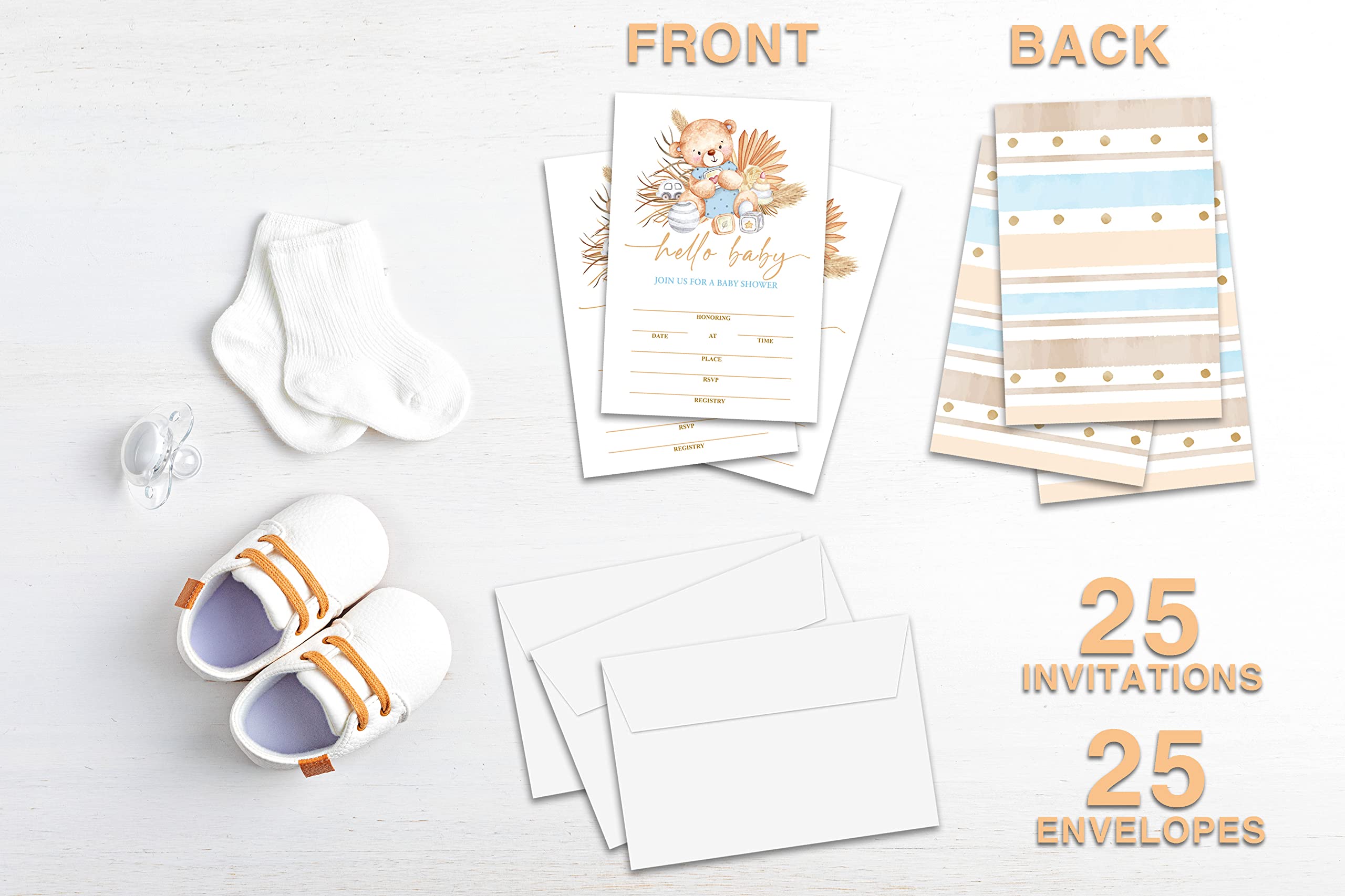 Boho Bär Babyparty Einladungen – Set Mit 25 Karten & Umschlägen, 10,2x15,2 Cm, Für Gender Reveal & Baby Shower