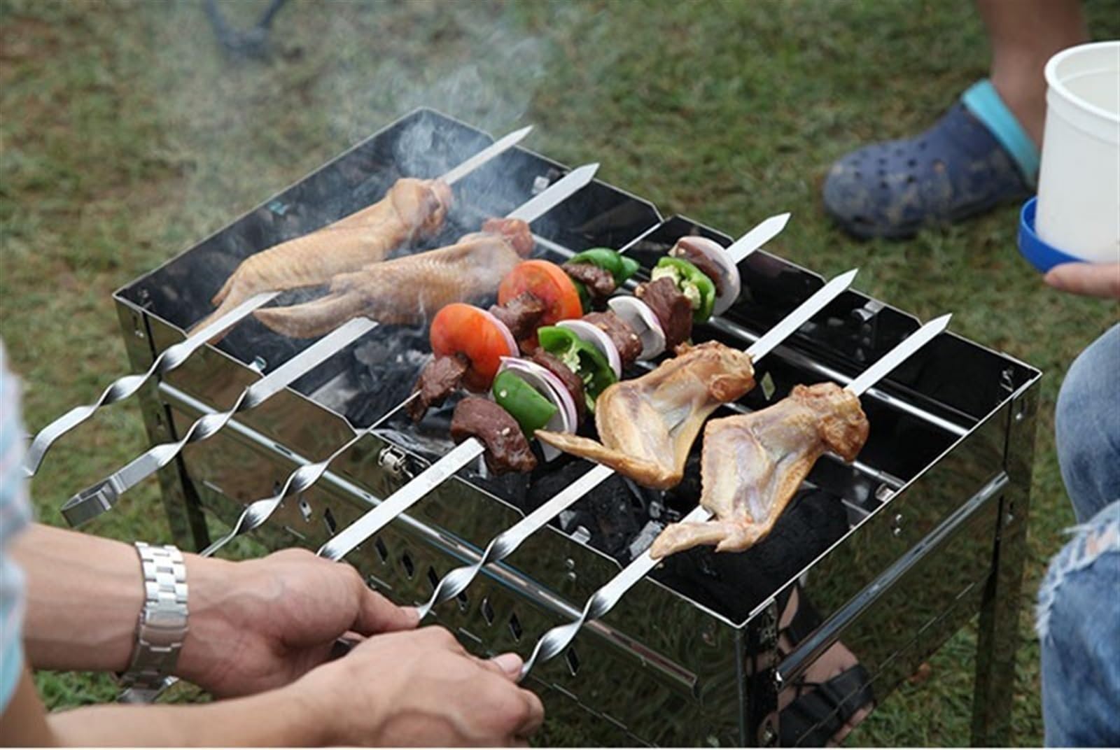 Szaszłyki do kebabu – wytrzymałe szpikulce do grilla ze stali nierdzewnej, duża płaska konstrukcja, 55 cm, idealne do grillowania kabobów i mięs