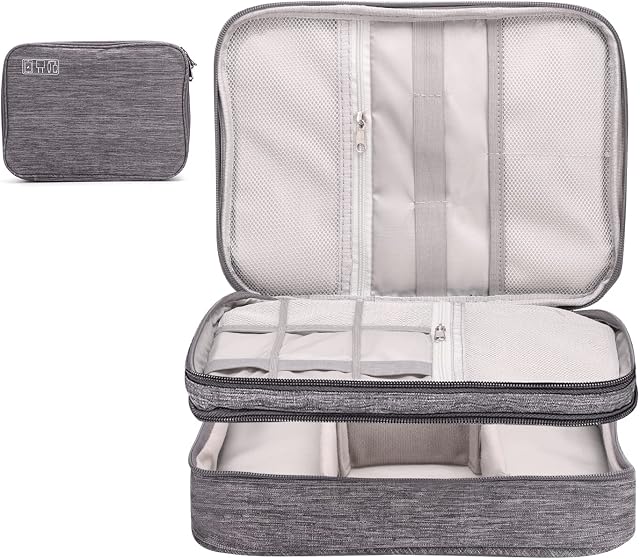 XINGHUA Travel Cable Organiser Bag, Double Layer Electronics Accessories Universal Carry Gadget Bag Used for Cables, Power Bank, USB Drive, Charger, Hard Disk (Gray), L (20211006)