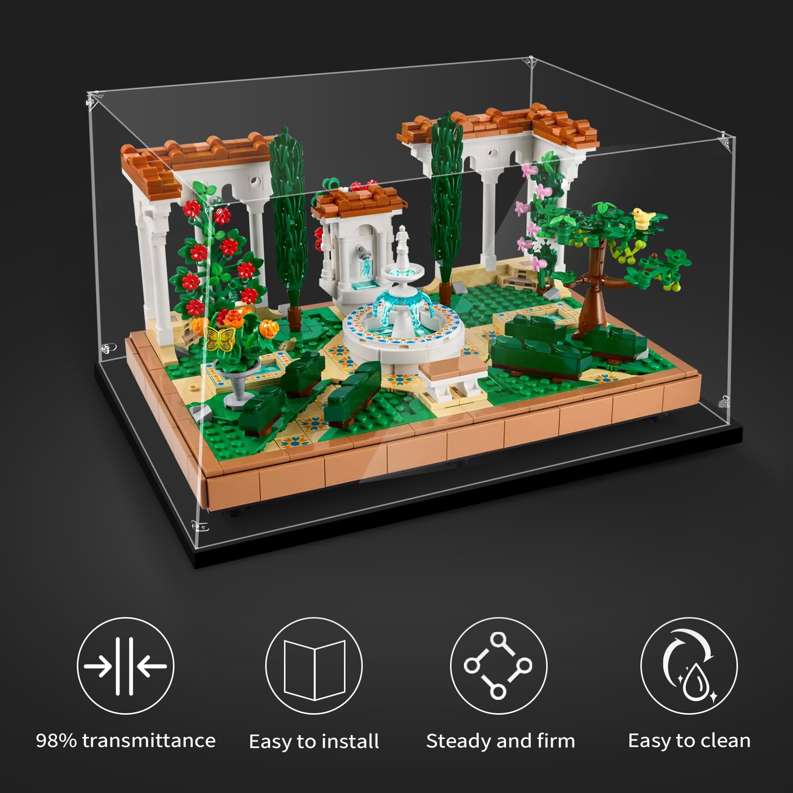 LILIKAKA Display Case for Lego 10359 Fountain Garden, 21352 Magic of Disney, 10315 Tranquil Garden, 10331 Kingfisher Bird, 10293 or 43227, 13.77x8.66x9.84inches (35x22x25cm)