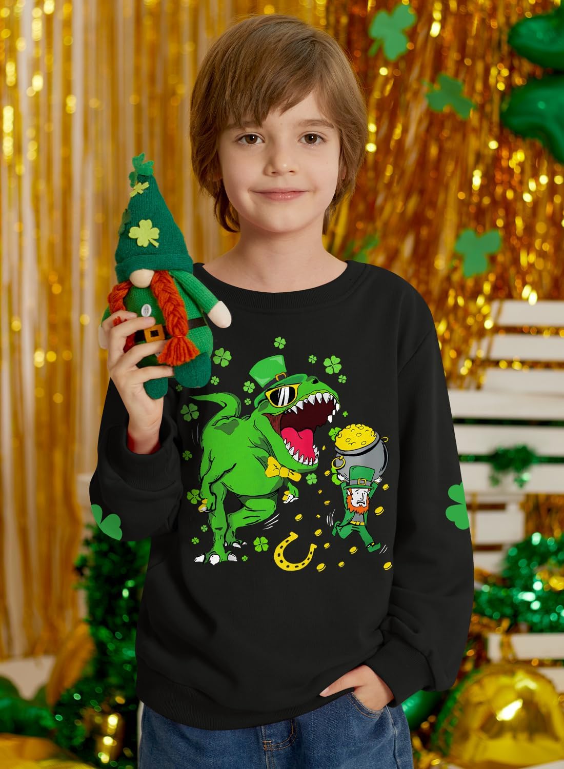 BesserBay Boys Girls Valentine's Day Heart Printed Mardi Gras Sweatshirt St. Patrick’s Lucky Shamrock Pullover Tops - Image 3