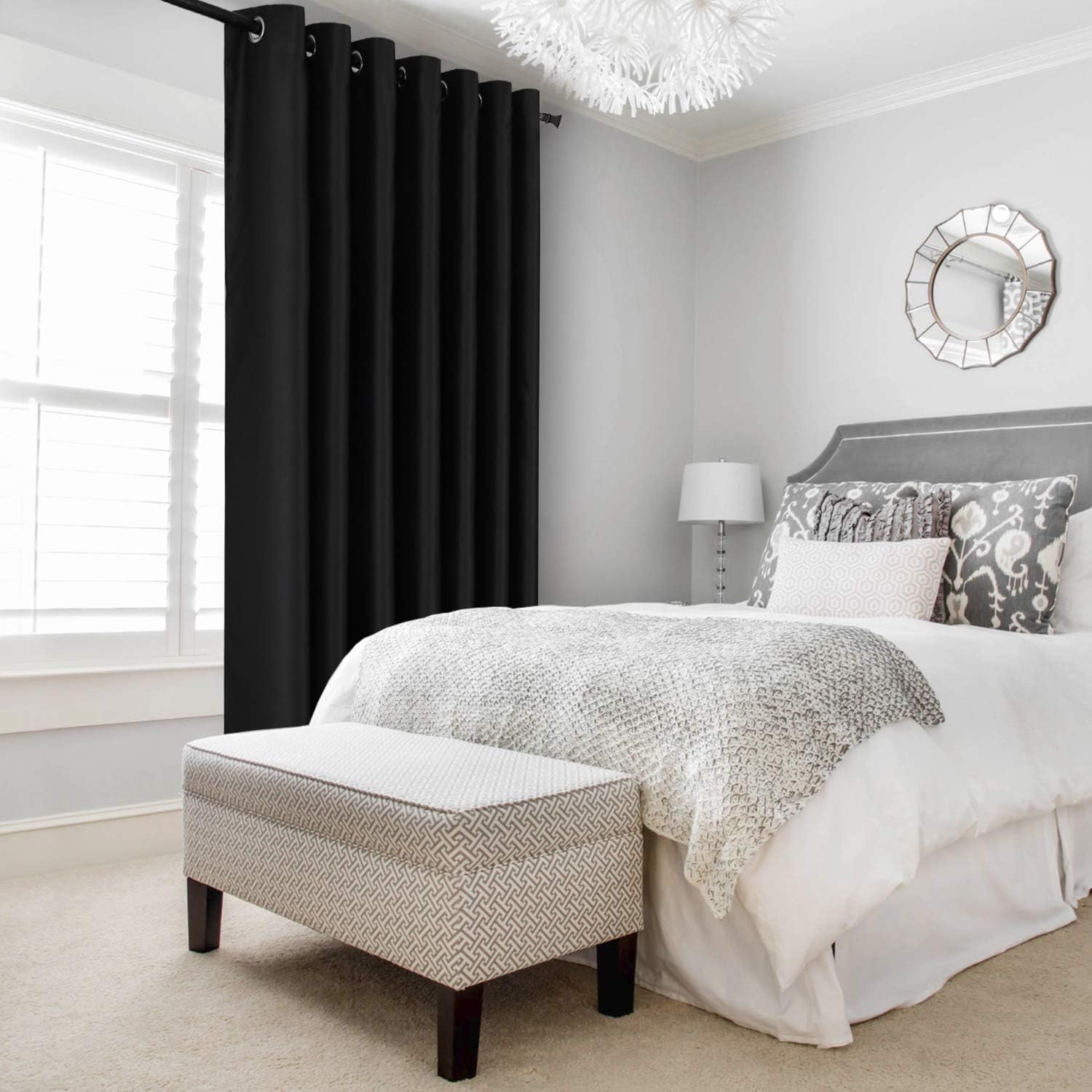 DWCN Total Privacy Room Divider Blackout Curtain - Thermal Curtains for Patio Door, Living Room, Bedroom Partition and Shared Office Space, 1 Grommet Curtain Panel, 10ft Wide x 8ft Tall, Black