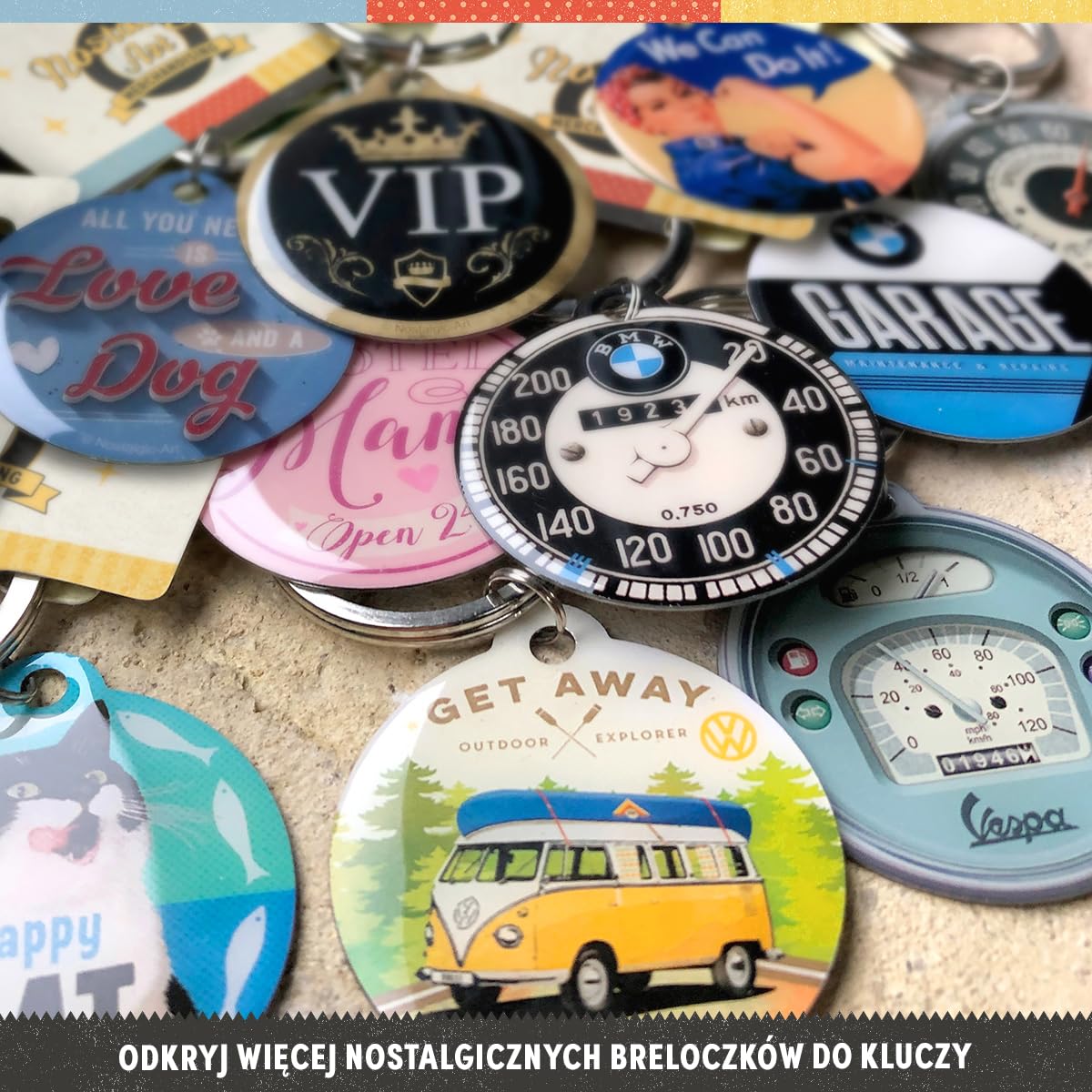 Nostalgic-Art Retro brelok do kluczy, Ø 4 cm, Ford – Built to last – Pomysł na prezent dla miłośników Forda, Official License Product (OLP), z metalu, Styl vintage