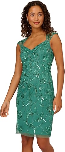 Adrianna Papell Women's Beaded Mesh Dress | Formal Cocktail Dress with Sequin Em
