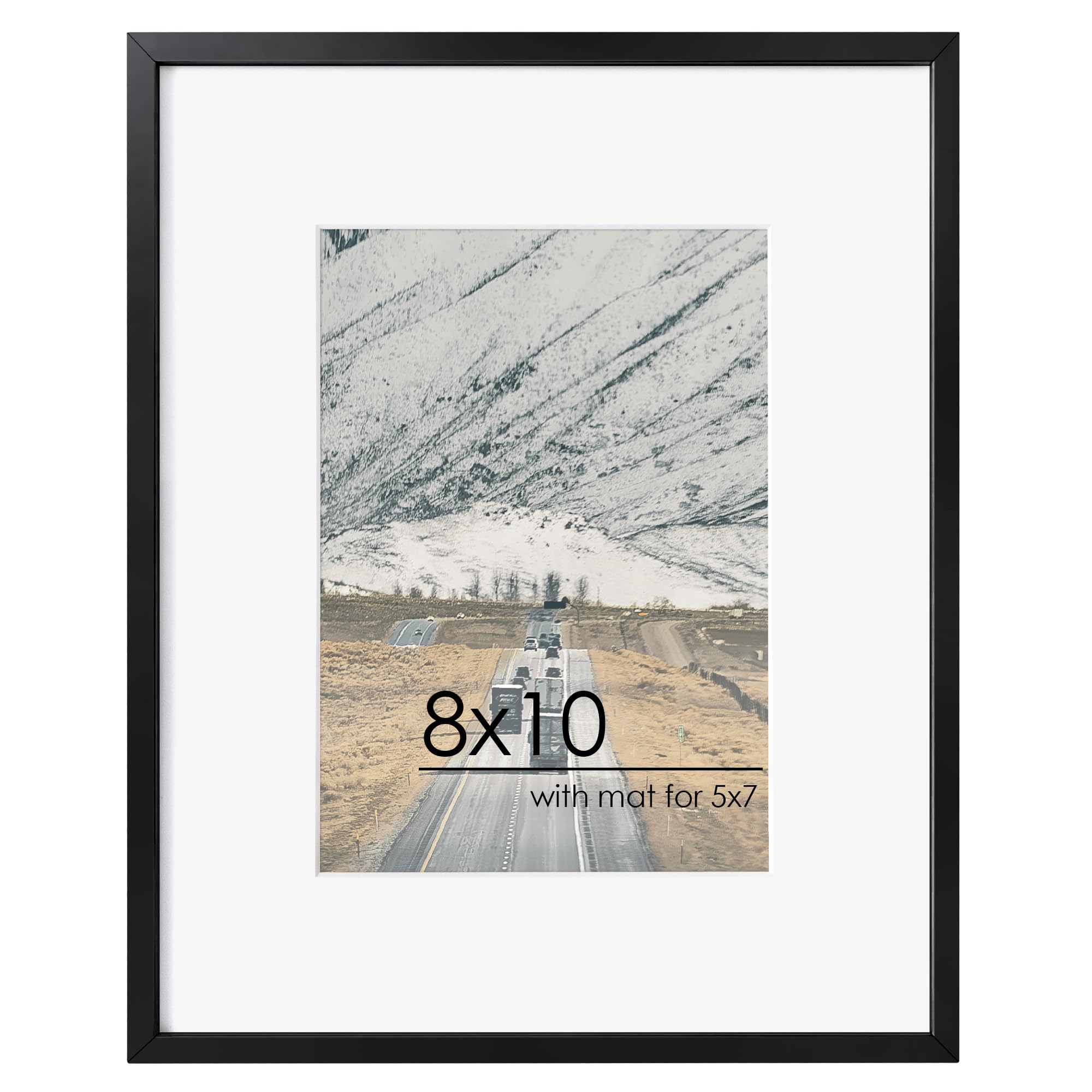 FLYJOE 8x10inch Picture Frame - Metal Frame With Mat 5x7 | 8 x 10 Aluminum Photo Frame | Plexiglass And Hanging Hardware Included | 8x10 Picture Frame | Black โ image 1