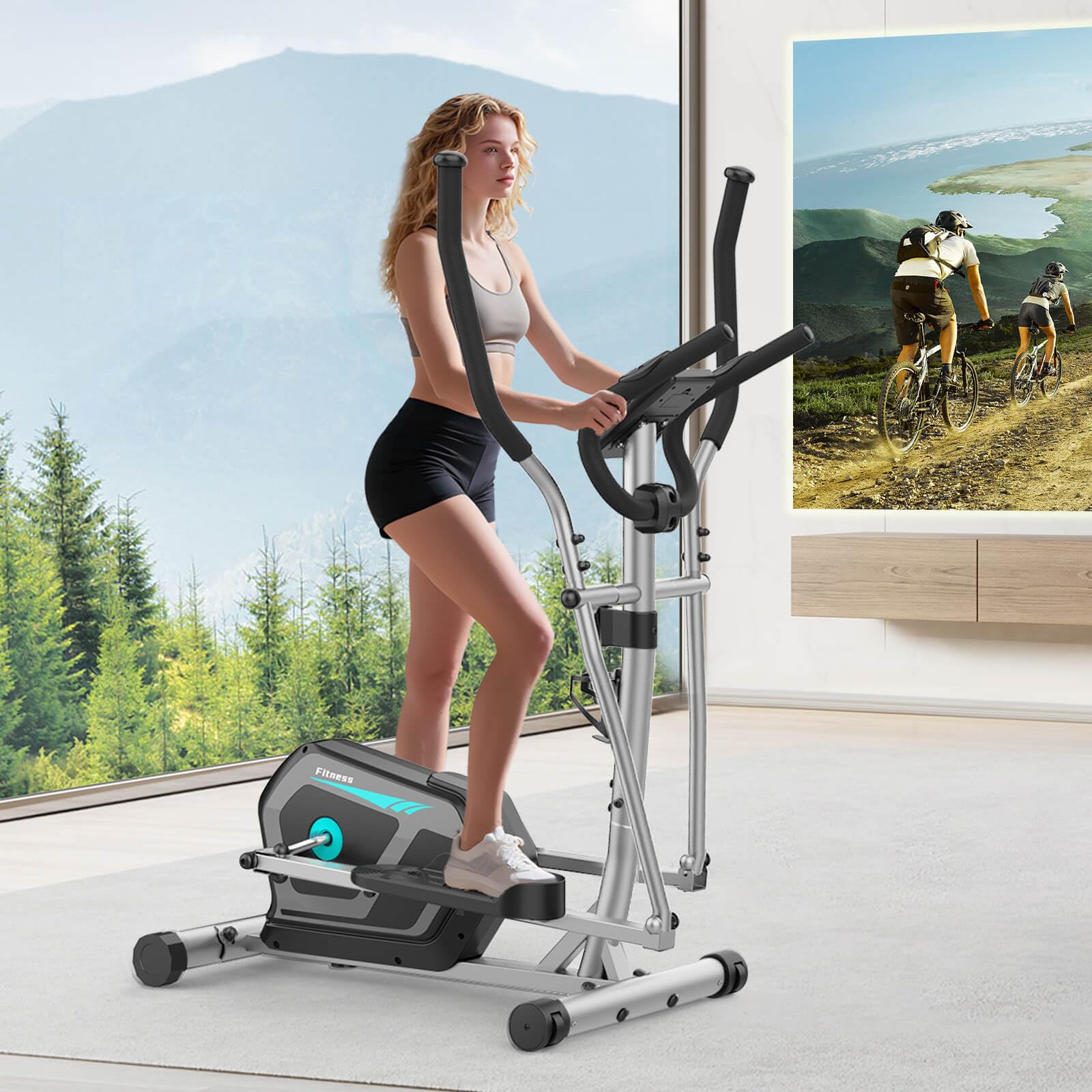 Ellittiche, Macchina Ellittica Magnetica con 16 livelli di Resistenza,display LCD,Portaborraccia, Pedali antiscivolo, Capacità di peso fino a 130KG,Cyclette Ellittica da Casa