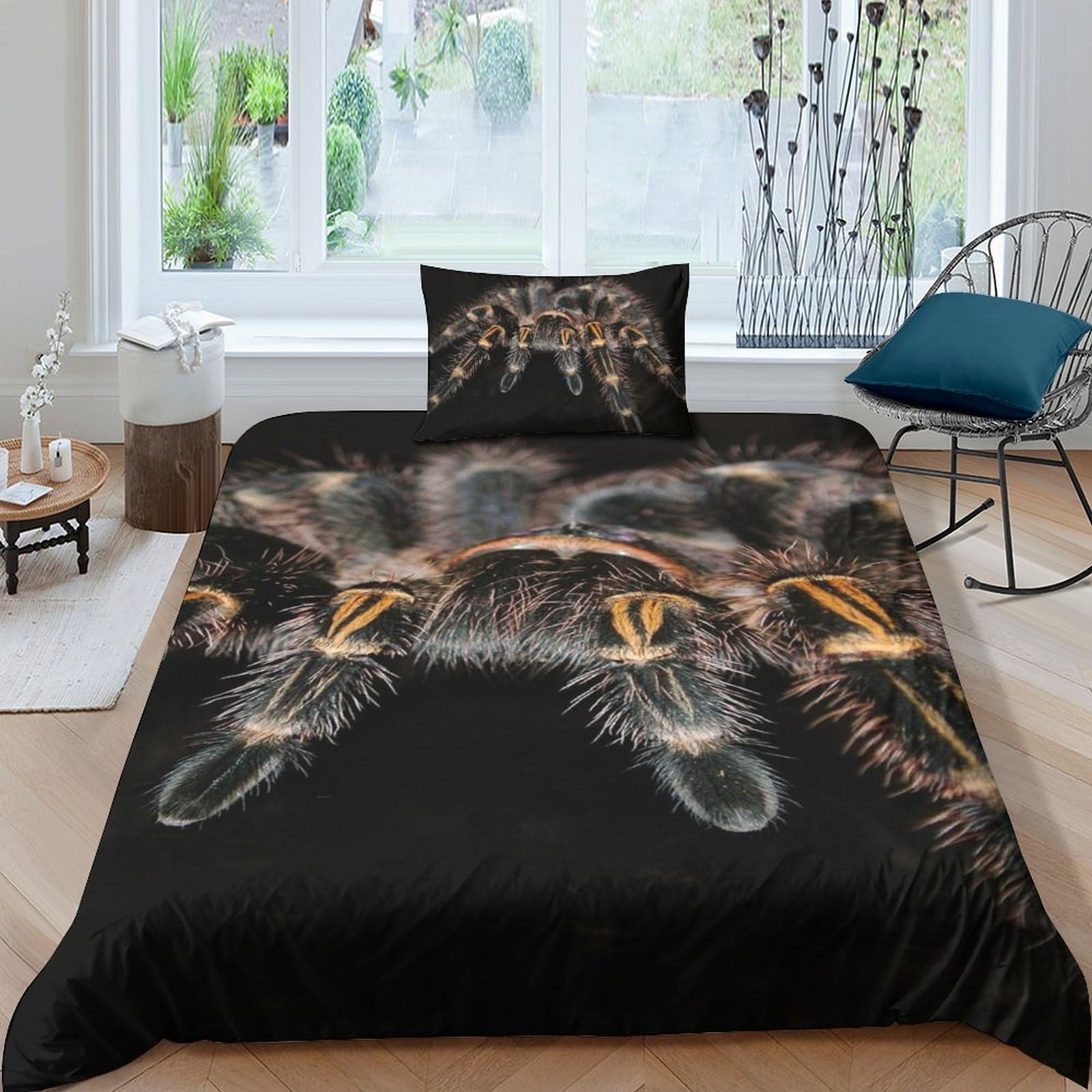 Parure de lit microfibre 3D Black Spider avec housse de couette pour lit adulte et enfant