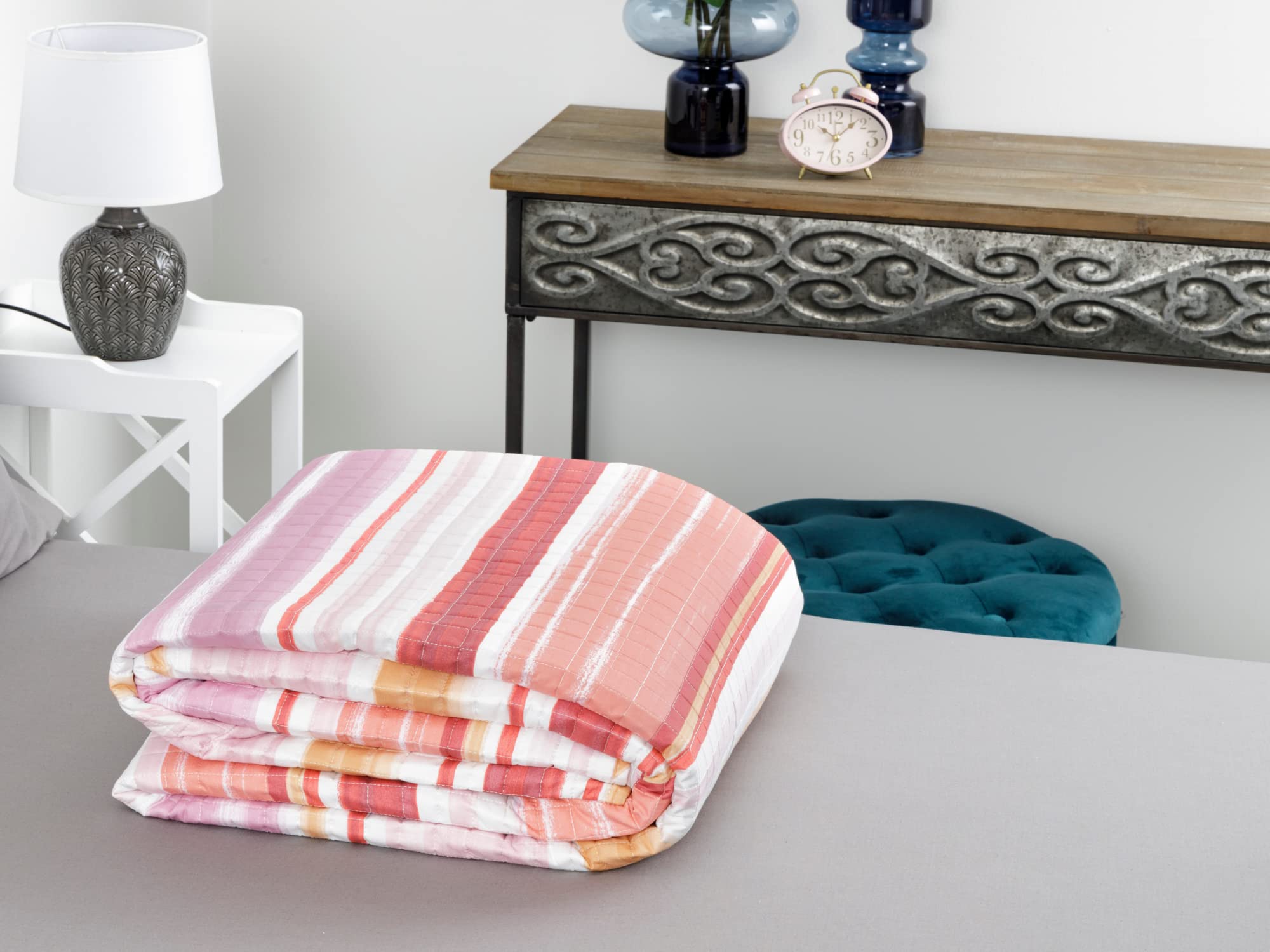 Baroni Home Trapuntino Copriletto Matrimoniale - Microfibra Ipoallergenica, 260x260 Cm, Righe Blu | Primavera/Estate - Foto 4