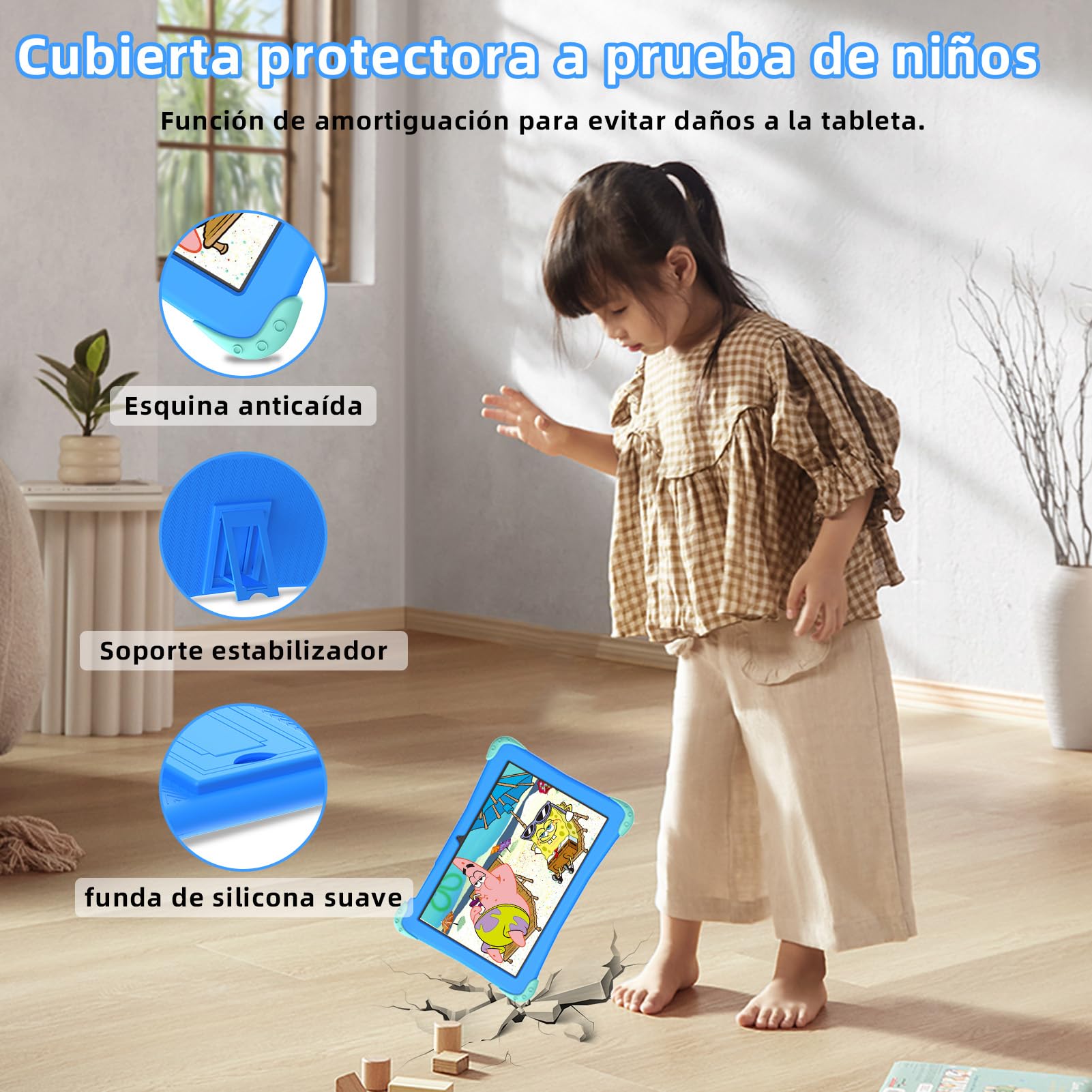 EagleSoar Tablet para Niños 10 Pulgadas, Android 14 Octa-Core, 10 GB RAM+64GB ROM, 1280 * 800 IPS, 6000mAh, Cámara Doble, Parental Controls, WiFi 6, Bluetooth, con EVA Caso (Azul)