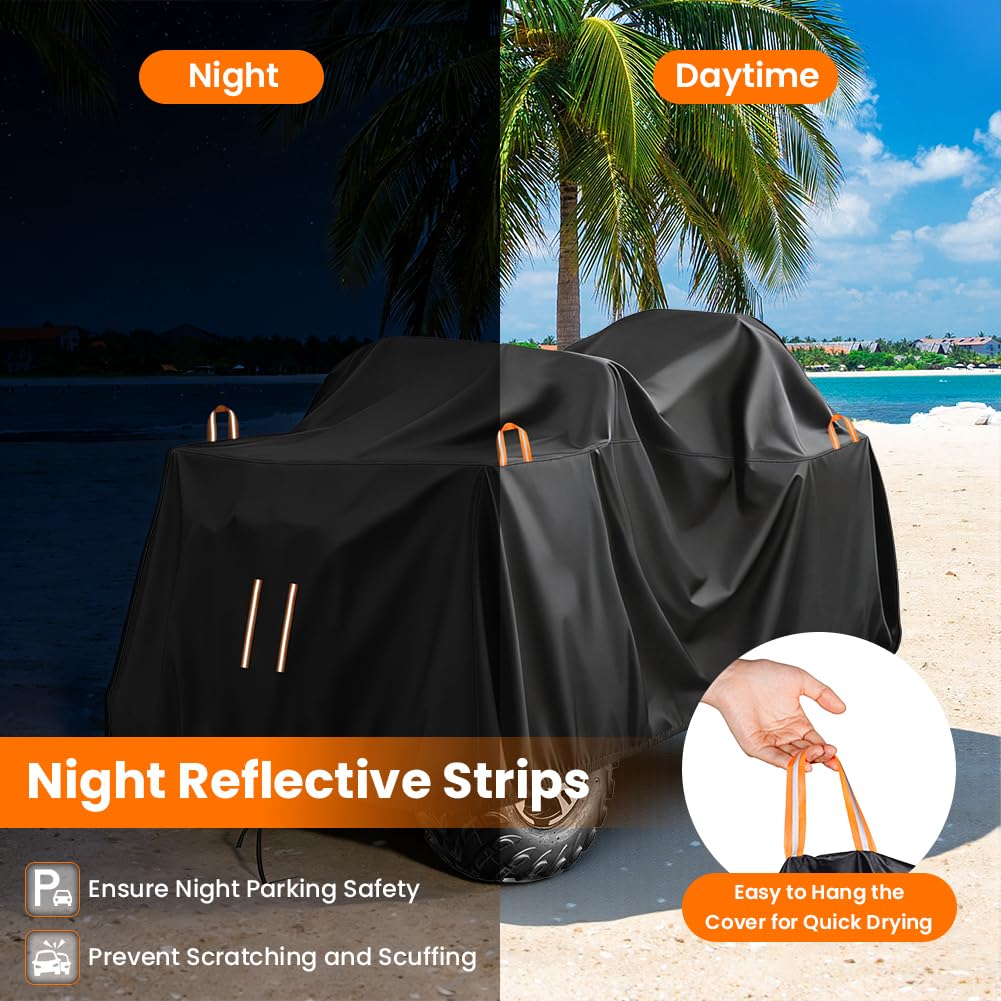 ATV Cover, Waterproof 4 Wheelers Quad Cover with Storage Bag Reflective Stripe 210D Oxford Fabric Anti Dust Bird Droppings UV-resistant 256x110x120CM — view 4