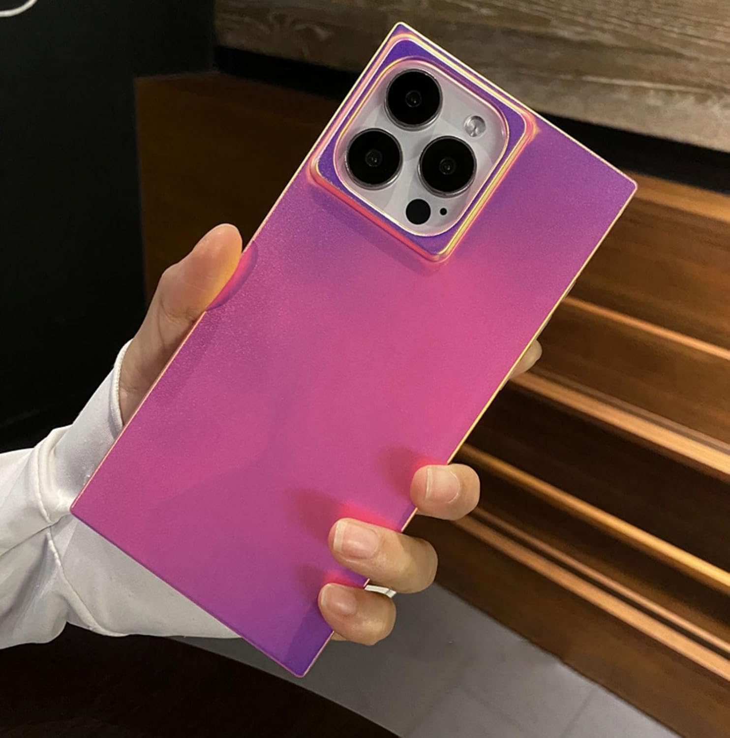 Omorro Compatible with iPhone 16 Pro Max Iridescent Pink Matte Laser Rectangle Fluorescent Case for iPhone 16 Pro Max - Slim Rectangular Design - Protective Soft Cover - Image 4