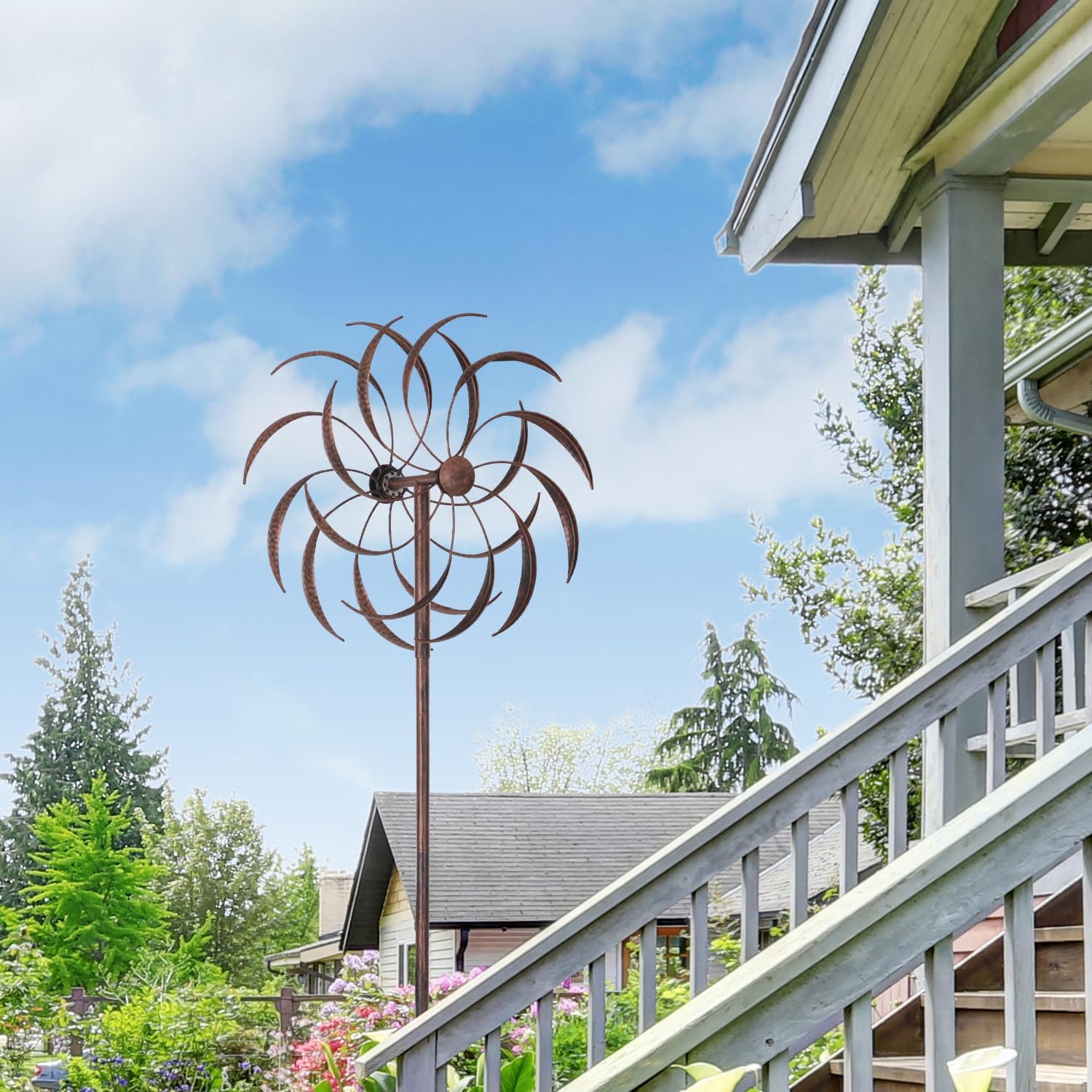 JAXPETY Metal Windmill, Outdoor Wind Spinner for Yard, Lawn and Garden, Bronze