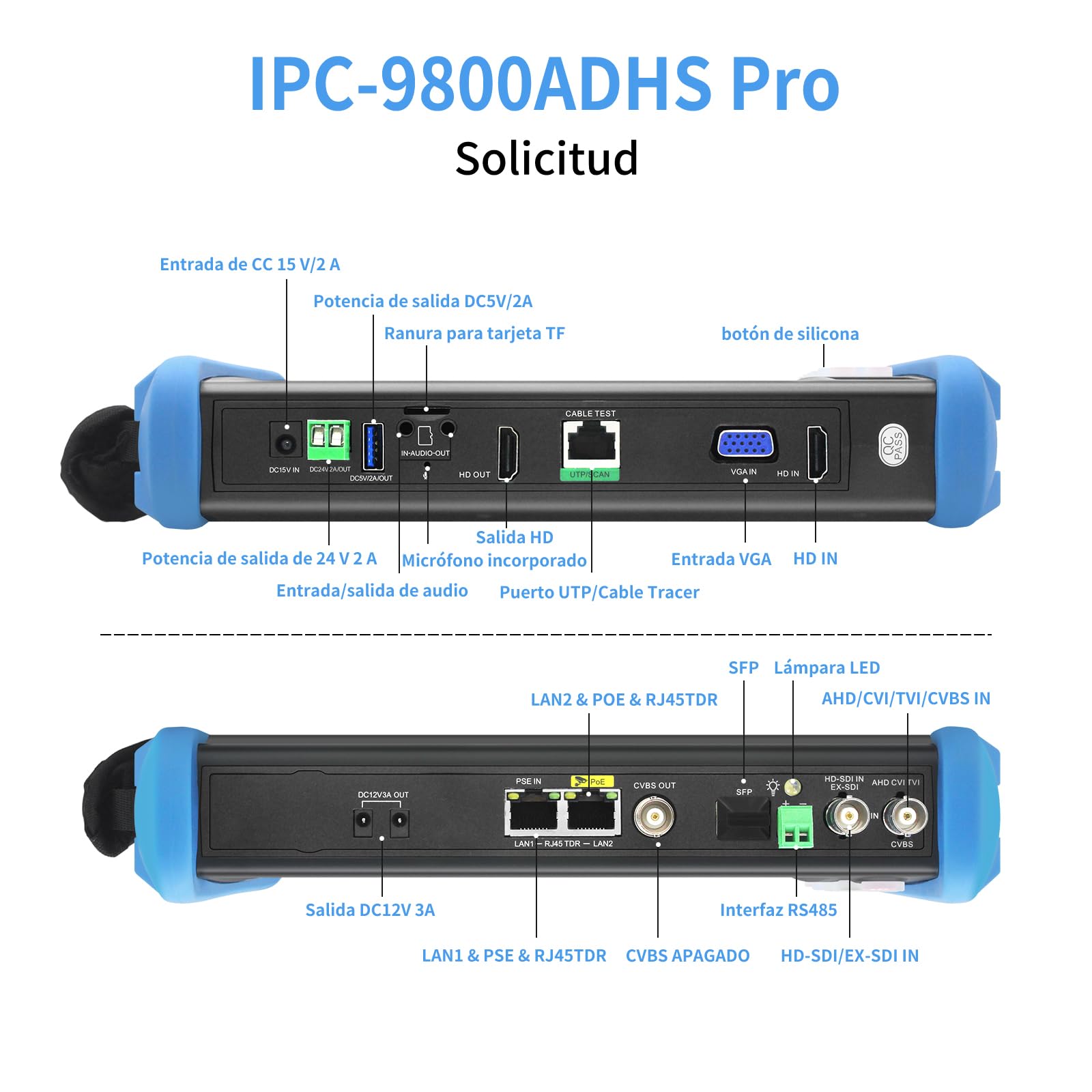 Henkion Herramientas prueba Probador de cámara CCTV 7 Pulgadas IPS Táctil IPC-9800ADHS Pro Soporta 8K y 4K 8MP HD-TVI CVI AHD SDI Prueba IP Probador de cable de red Soporte POE SFP HDMI VGA WiFi RS485