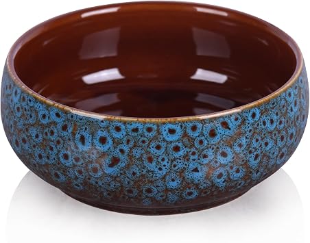 5.9 Blue Ceramic Decorative Bowl Pottery Key Bowl for Entryway Table, Candy Dish, Jewelry Trinket Dish, Fruit Bowl for Kitchen Counter, Rustic Blue Glazed Bowl for Home Decor