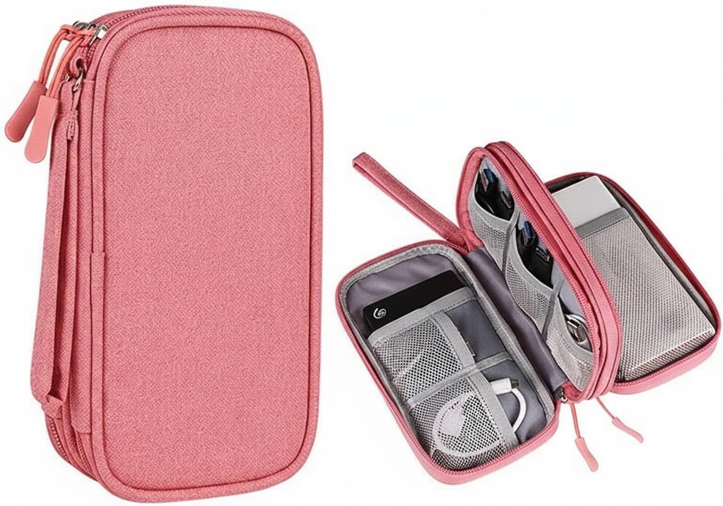 Compact Travel Cable Organizer Pouch - Oxford Cloth Zippered Case for Chargers, Cords & Tech Accessories