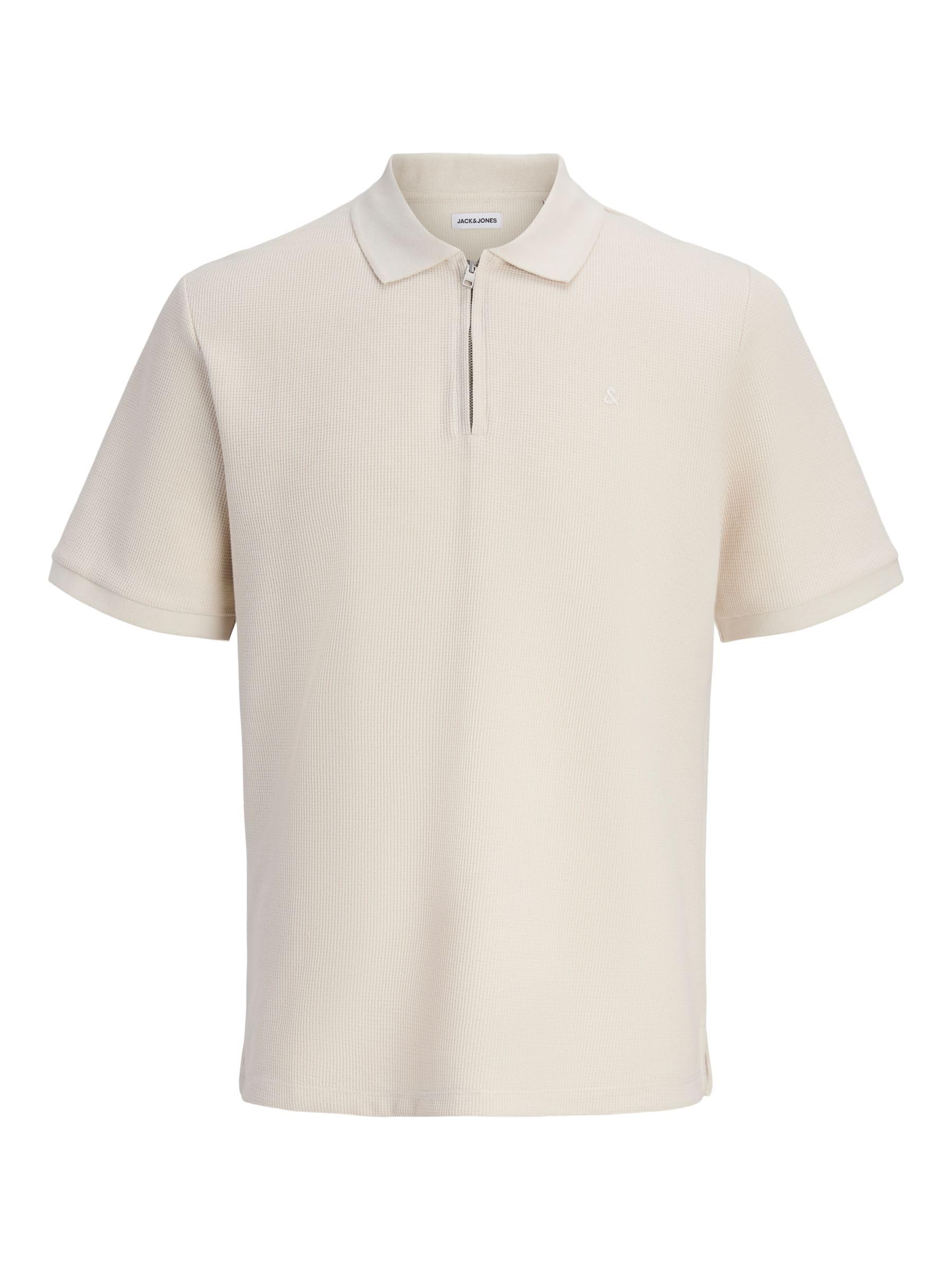 JACK & JONES Mens Zip Polo Short Sleeve Moonbeam L