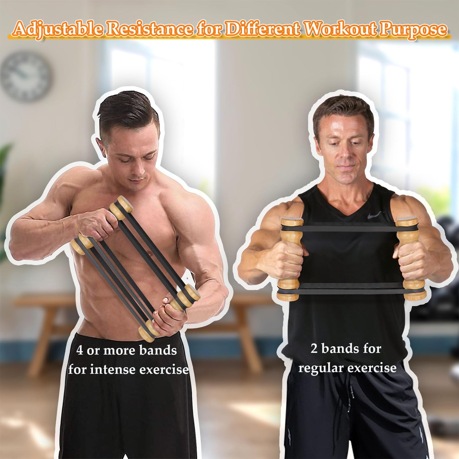 Balance Training Ripstick - Holz Übungsbrett, Schulter- und Kerntraining mit verstellbaren Widerstandsbändern, Fitnesszubehör, Rip Stick mit ergonomischen Griffen für Home Gym Muskelstärkung