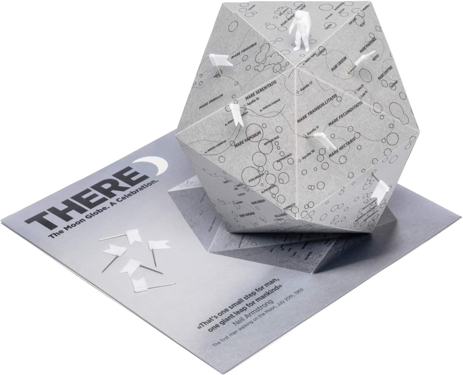 THERE Foldable Personal Moon Globe - 3D Map | Astronomy Decorations, Space Related Gifts for Adults Unique Home and Office Decor | High-Quality Graphic Paper, Easy to Assemble (Small)