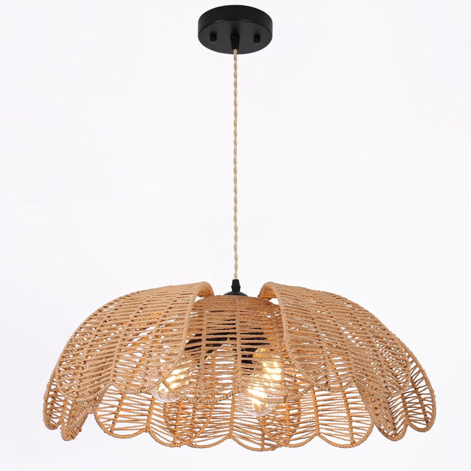 23" Rattan Chandelier 3-Light Boho Chandelier Light Fixture Hand Woven Wicker Pendant Light for Dining Room Living Room Hallway Kitchen