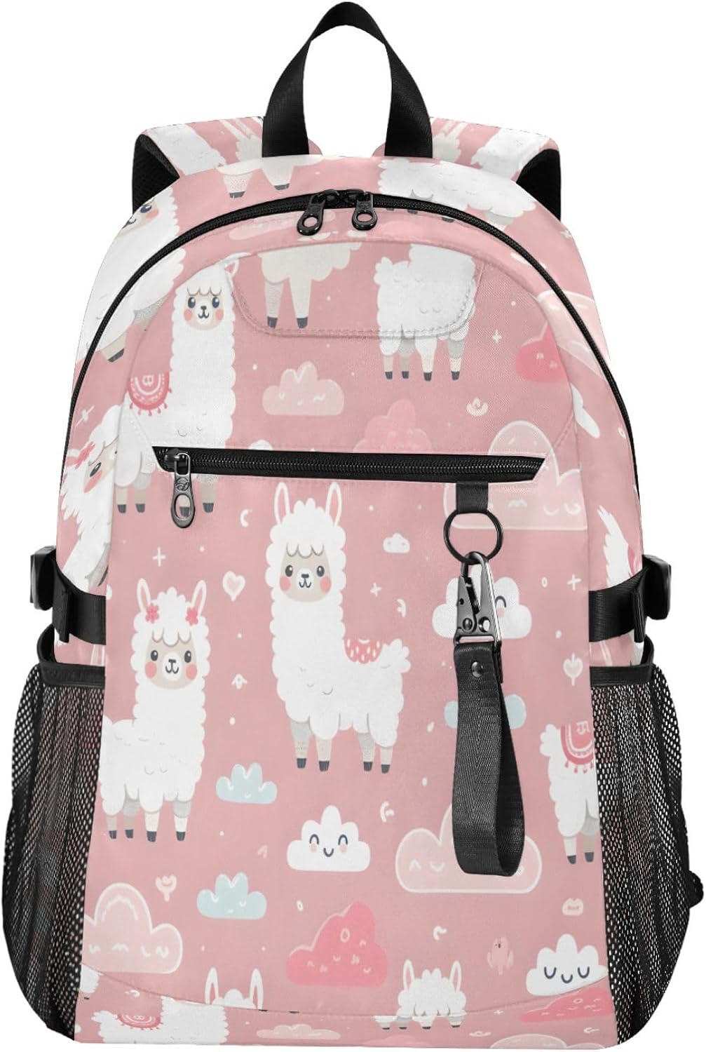 ALAZA Seamless Pattern with Funny Llama and Clouds on A Pink Background Backpack Travel Laptop Backpack Purse for Women Men Teens Girls School Bag College Bookbag Water Resistant Casual Daypack