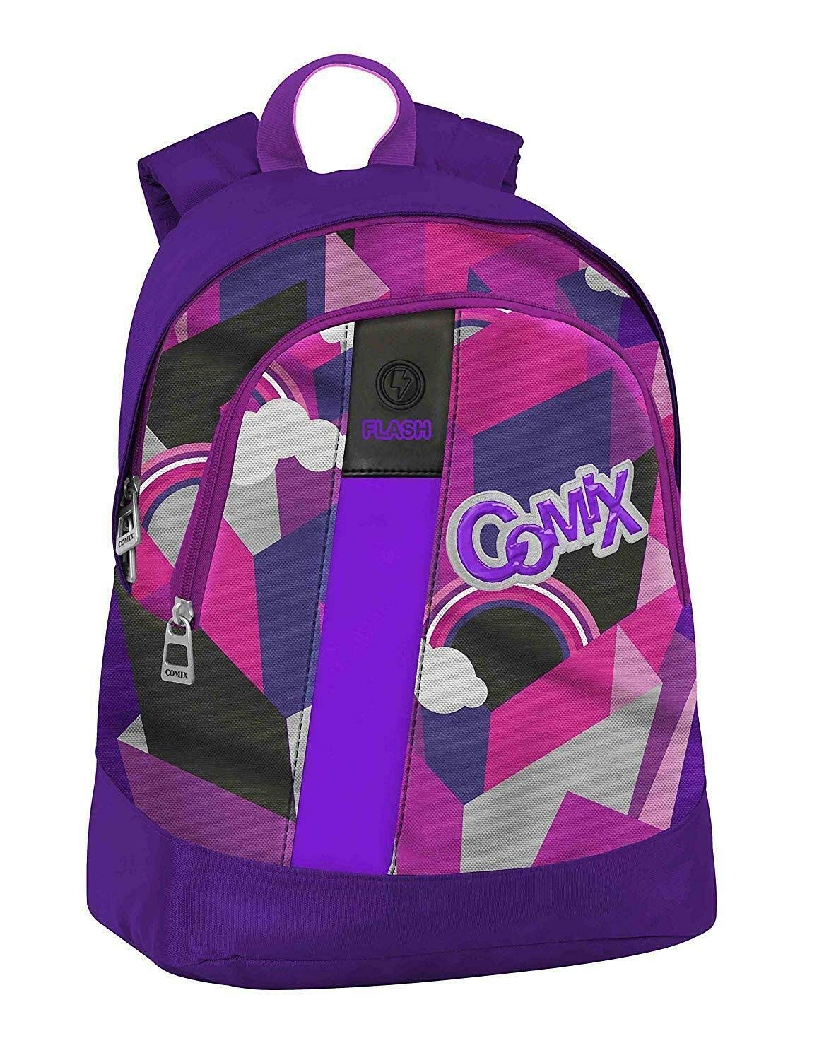 Schoolpack Zaino Scuola Comix Flash Viola Organizzato + Astuccio Completo 3 Zip