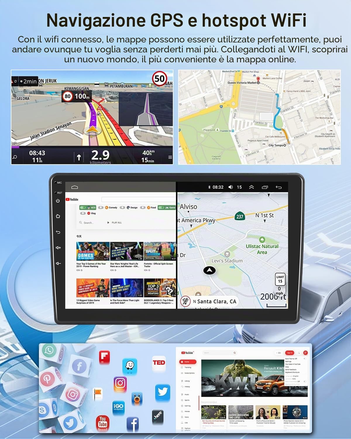 2G+64G Android Autoradio per Toyota Auris 2006-2011 con Senza fili Carplay | Android Stereo con Android Auto WiFi EQ GPS Mirror Link FM RDS + Telecamera posteriore