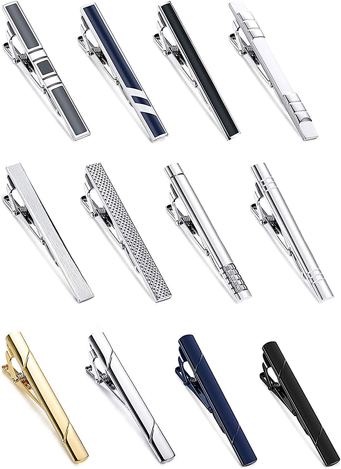 YADOCA 10-12 Pcs Pince à Cravate Classique pour Hommes Cravate Slim Tie Bar Set Business & Boîte Cadeau