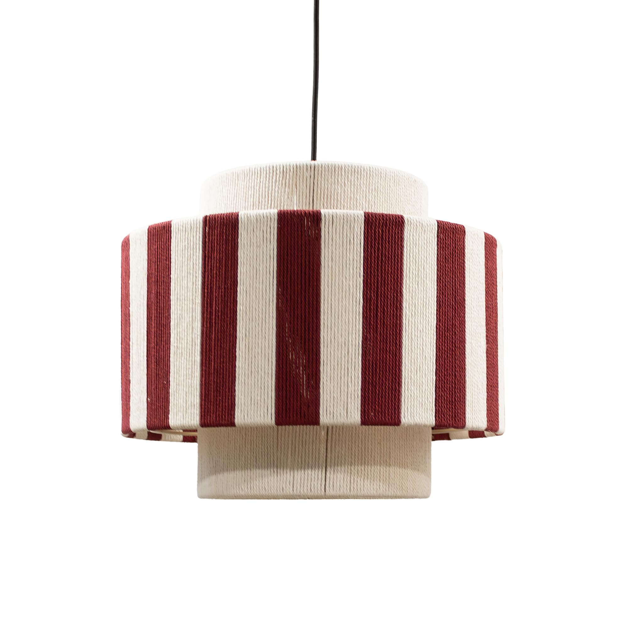 Box and beyond - Suspension Moyo - Coton Rayures Blanc et Rouge - Ø38 cm - Douille E27 - Salon, Chambre, Bureau - Style Chic