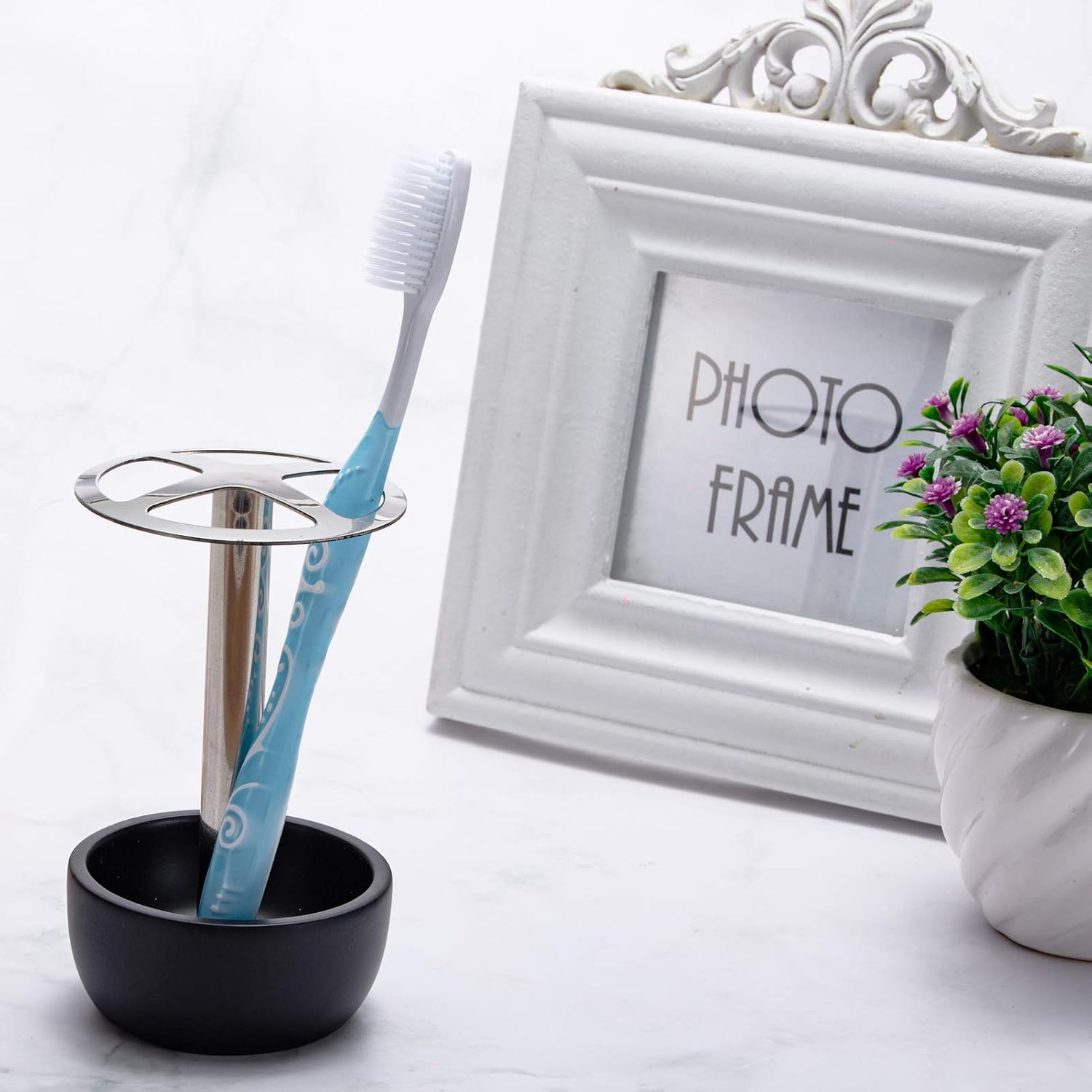 Dullrout Toothbrush Holder Stand, Multi-Functional Toothbrush Holder for Bathroom Vanity Countertop, Stainless Steel Divided, Stylish Design, Holds 4 Standard Brushes, Ideal for Home, Hotel