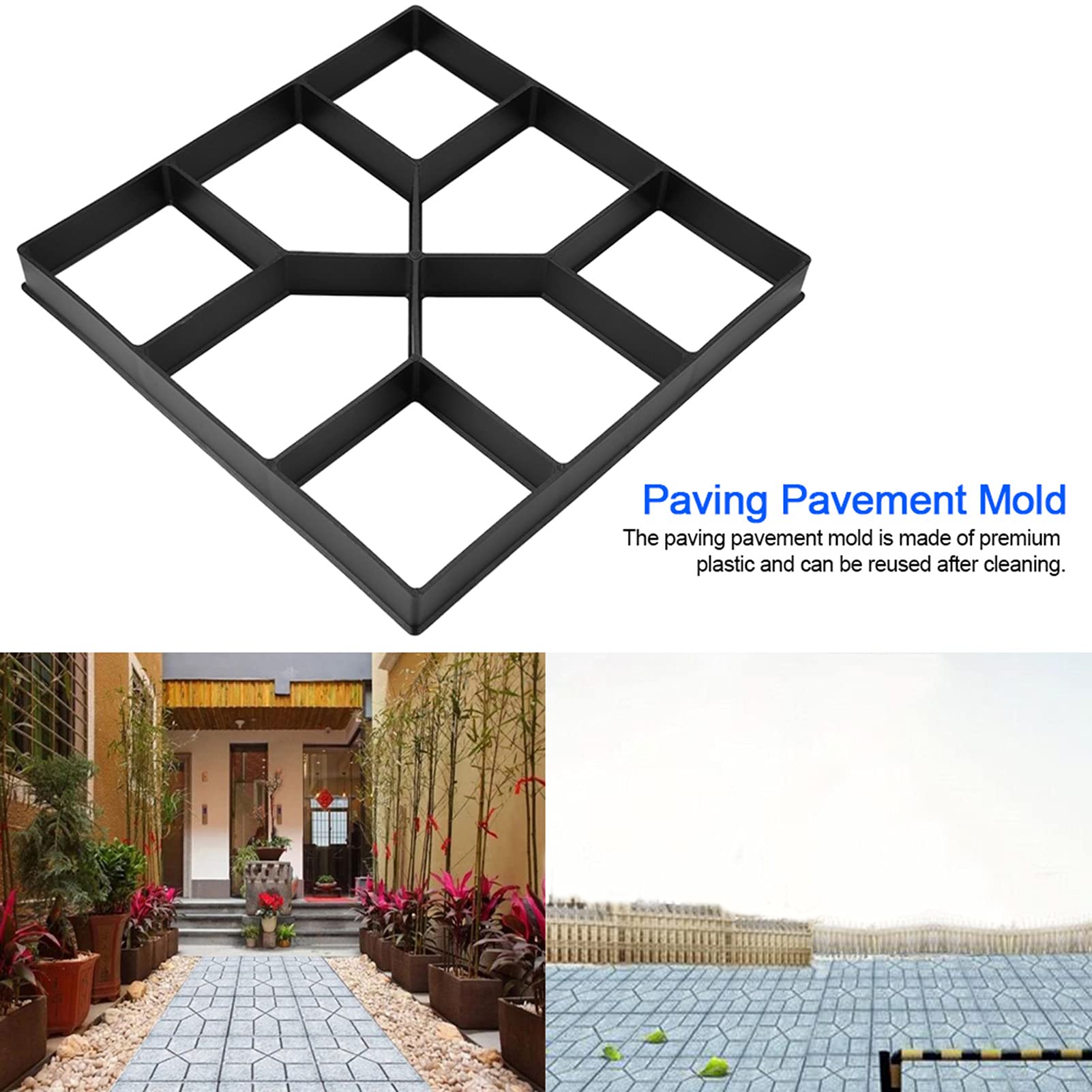 GOTOTOP Plantilla de pavimento de molde de hormigón para jardín y terraza, molde de plástico para losas de acera, 40x40x4cm, gris