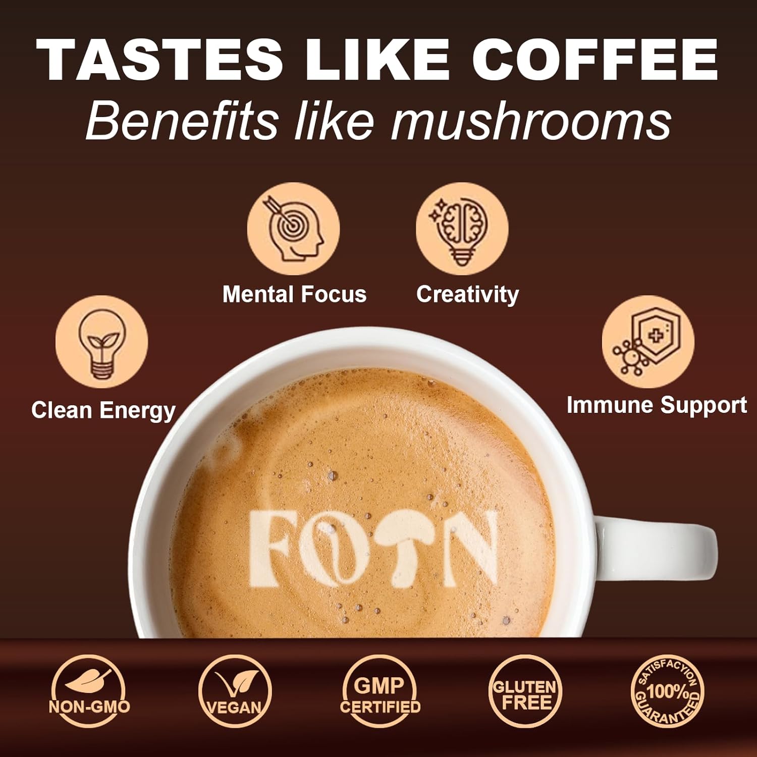 Mushroom Coffee, Instant Organic Mushroom Coffee with Cordyceps, Reish, King Trumpet, Shitake, Turkey Tail, Lions Mane for Energy, Focus, Positive Mood & Immune Support (30 Servings) - Image 4