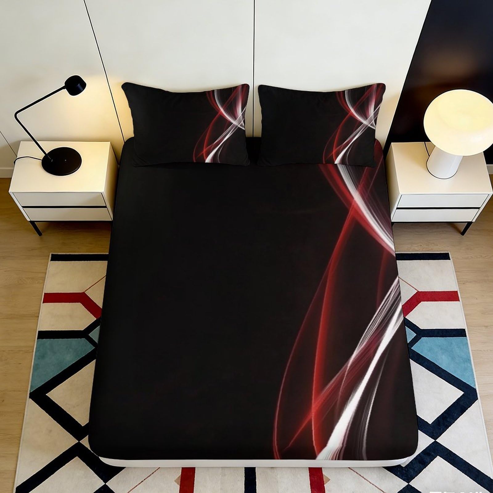 Modern bedroom decor 3D Printed black red abstract Fitted Sheet Microfiber soft touch wrinkle resistant apartment bedding 120x200x25cm