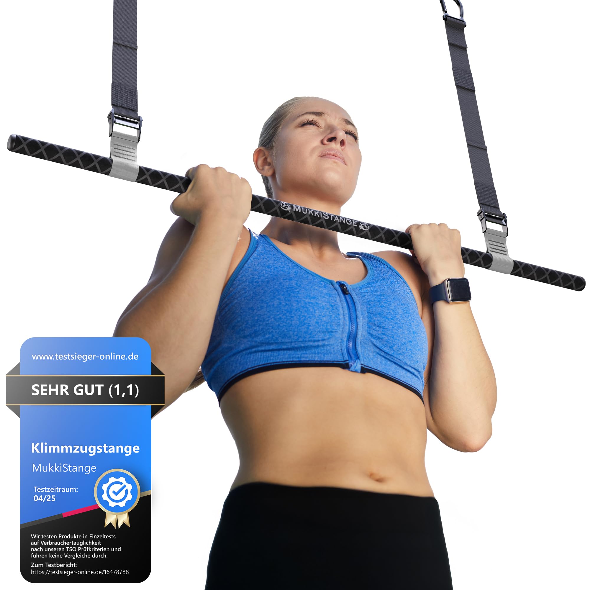 Klimmzugstange Decke, abnehmbar, höhenverstellbar, griffig, platzsparend, verstaubar, zum Aufhängen, geprüftes Fitnessgerät für Zuhause, sichere Pull-Up Bar mit Beinfreiheit