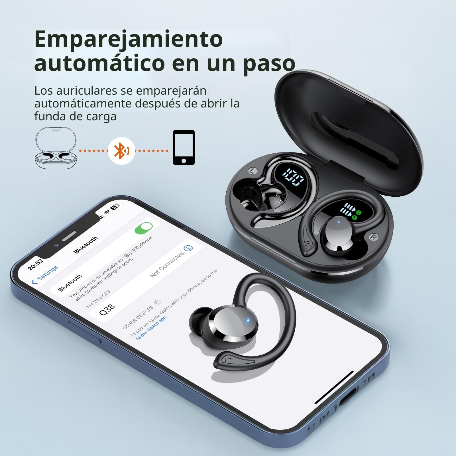 Auriculare Inalámbricos Deportivos, Auriculares Bluetooth 5.4 HiFi Estéreo, Cascos Inalambricos Bluetooth con IP7 Impermeable Dual LED Pantalla, 54H con Cancelacion Ruido ENC, Carga Rápida USB-C