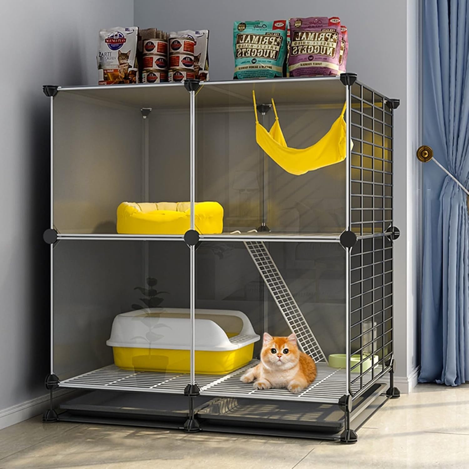 Cage pour chat modulable 72x47x82 cm en fil de fer détachable avec plateau