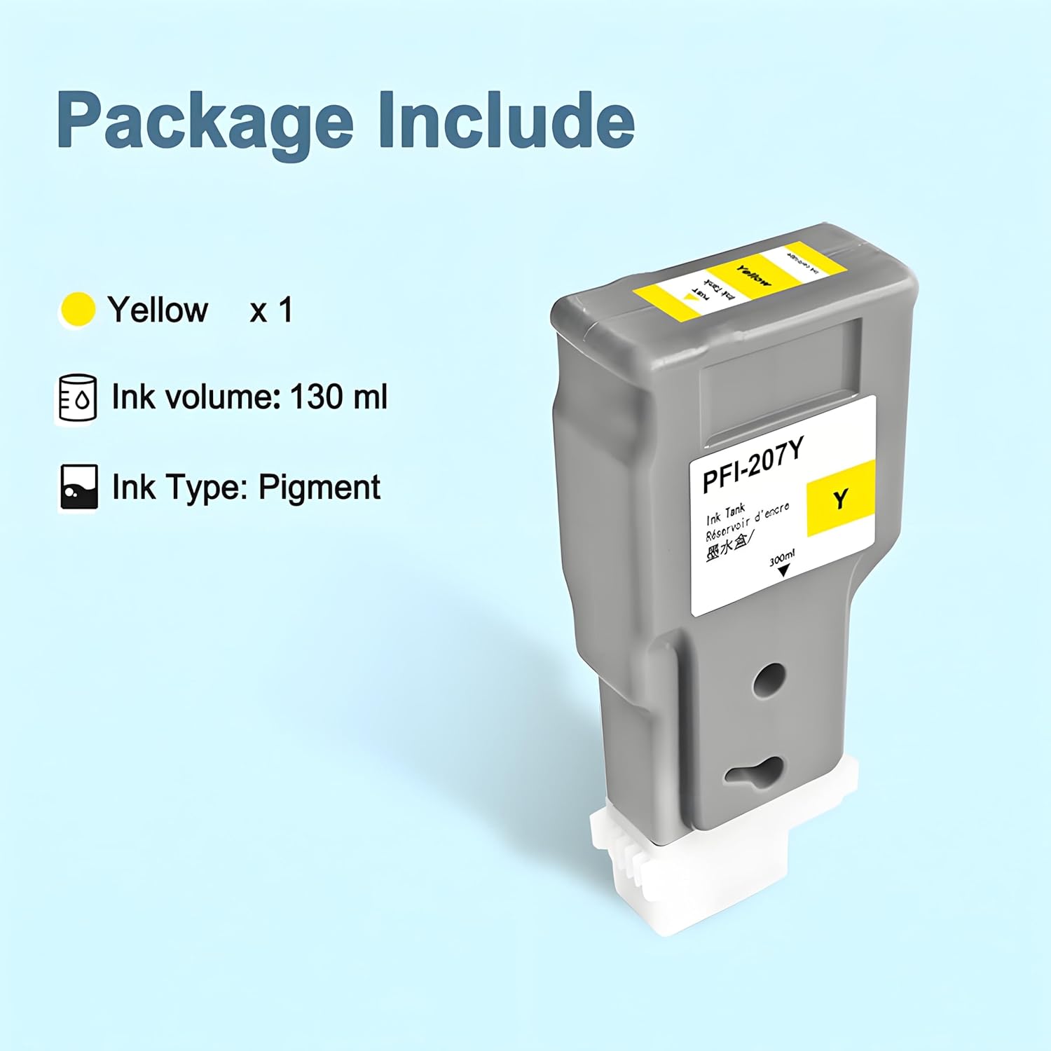 PFI-207 Ink Cartridge PFI-207Y 300ml Ink Tank Compatible with Canon imagePROGRAF iPF680 685 780 785 Printers (1 Pack, Yellow)