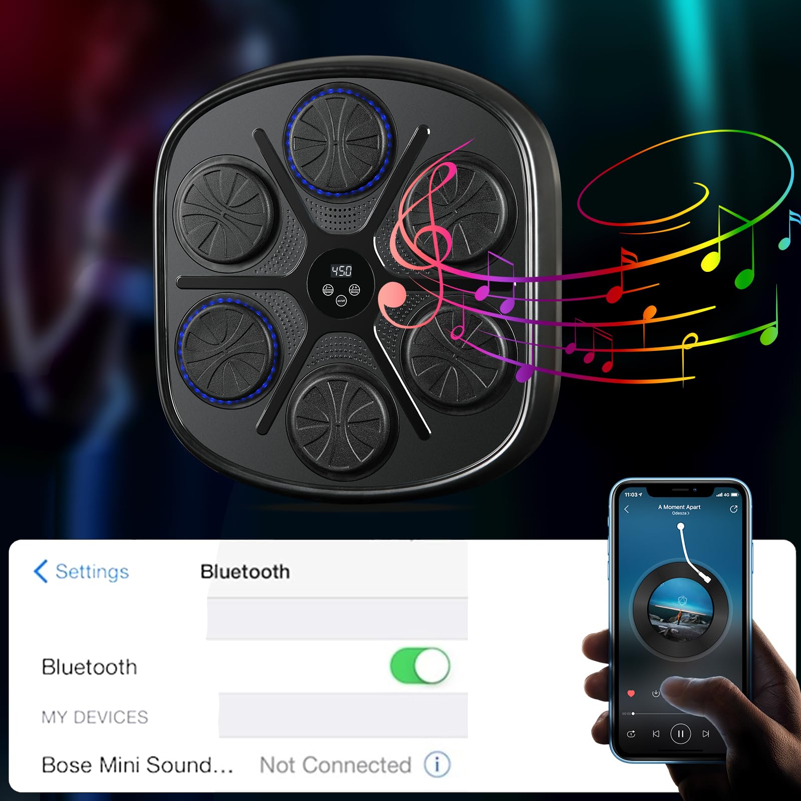 LEAFIA Music Boxing Machine, worek bokserski LED, uchwyt ścienny, cel bokserski, urządzenie bokserskie, Bluetooth, 9 trybów prędkości i trybu liczenia, zwalnianie stresu i trening koncentracji i