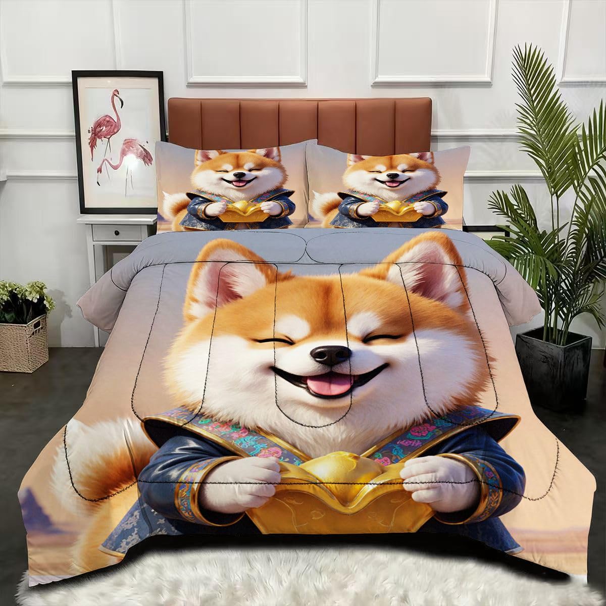 Couette chien 160x200 cm avec 2 taies d'oreiller en microfibre imprimée