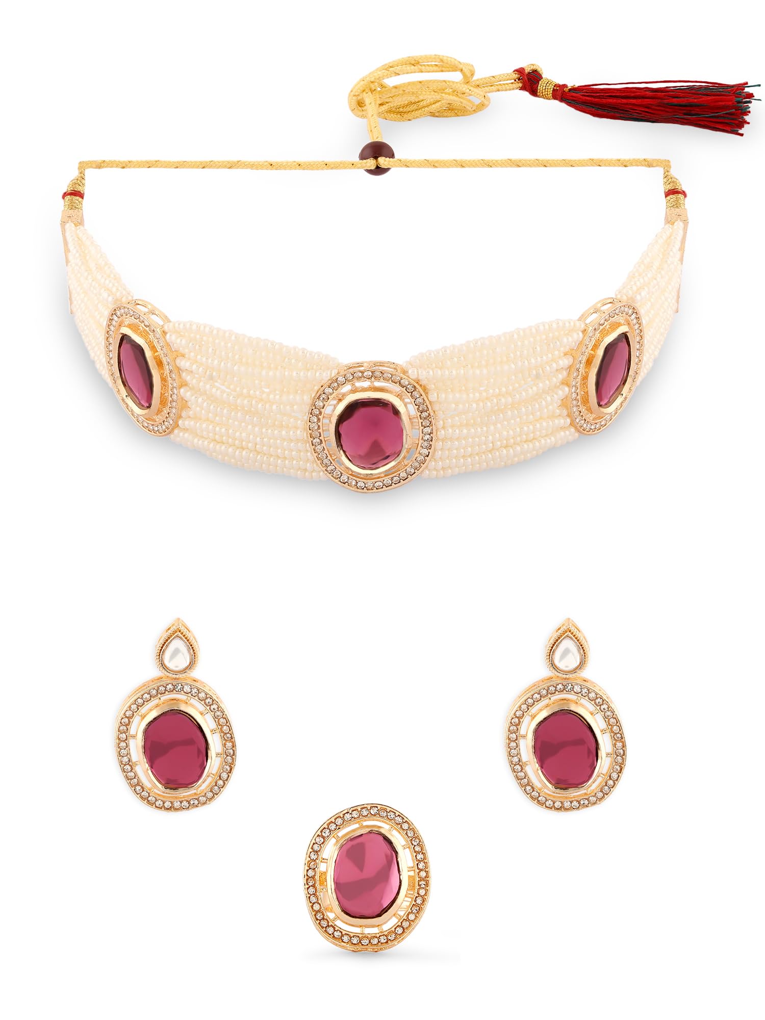 ZAVERI PEARLS Purple Multistrand Beaded Austrian Diamonds Artificial Stones Choker Necklace Earring & Ring Set For Women-ZPFK17096 (B0CPXSJ32D) Amazon Price History, Amazon Price Tracker
