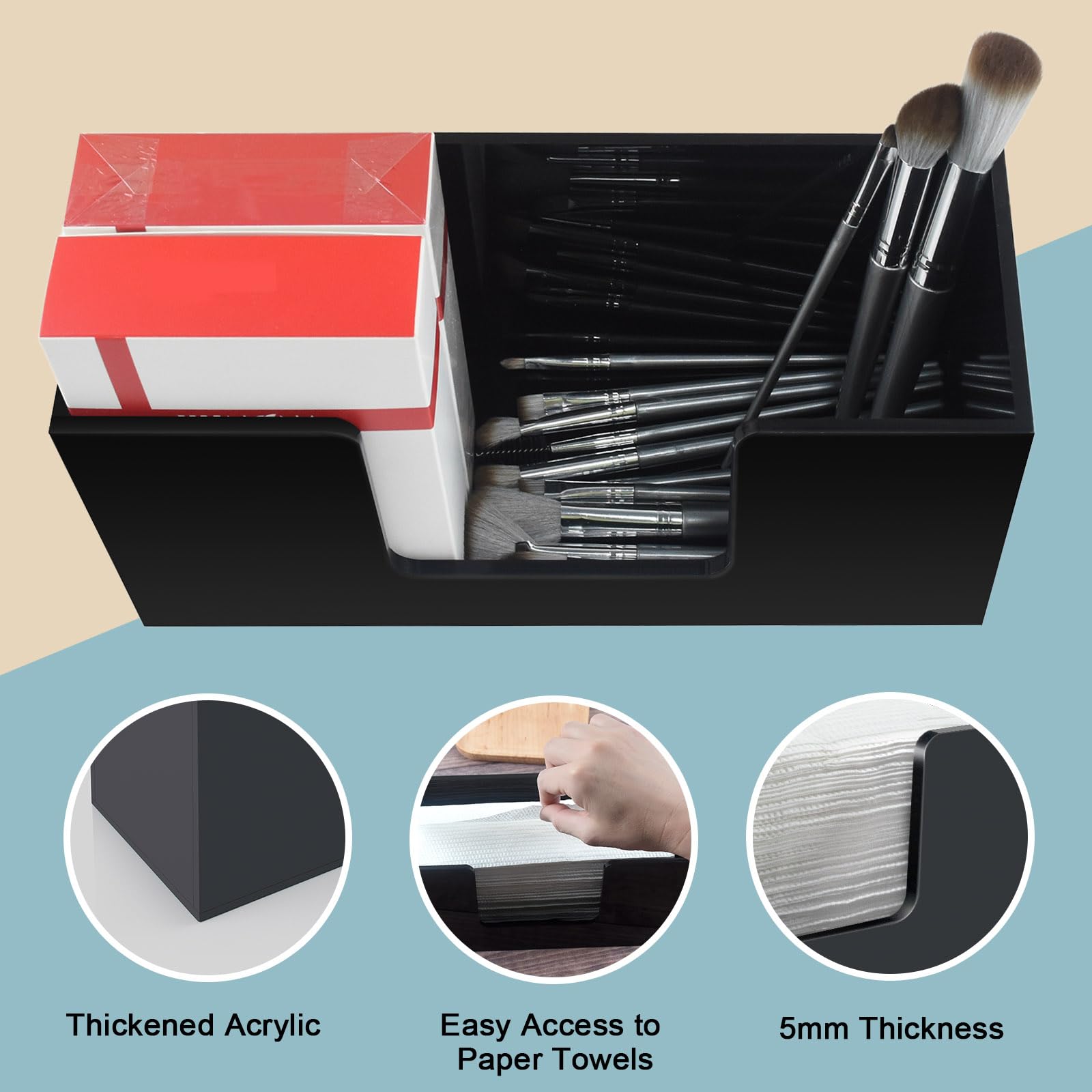 Paquete de 2 soportes para toallas de papel para encimera, soporte acrílico para toallas de papel de baño, servilletero negro para cocina, encimera, plegable, plegable, en C, dispensador de toallas de