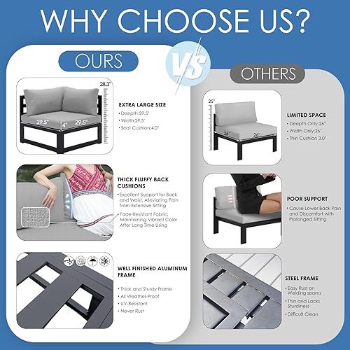 Miniatura 687 de NICESOUL 7 Piece White Powder-Coated Aluminum Patio Furniture with Fire Pit Table, 29 Inch Extra Wide Outdoor Sectional Sofa for 6, High-End Heavy