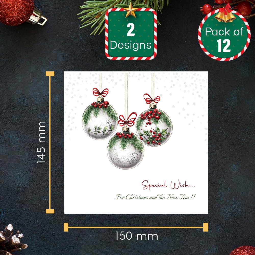 Papa Prints® Xmas Cards Pack of 12 (145 x 150 mm) Multipack Christmas Cards with Envelopes Pack of Christmas 2025 Christmas Cards Multipack - Image 2