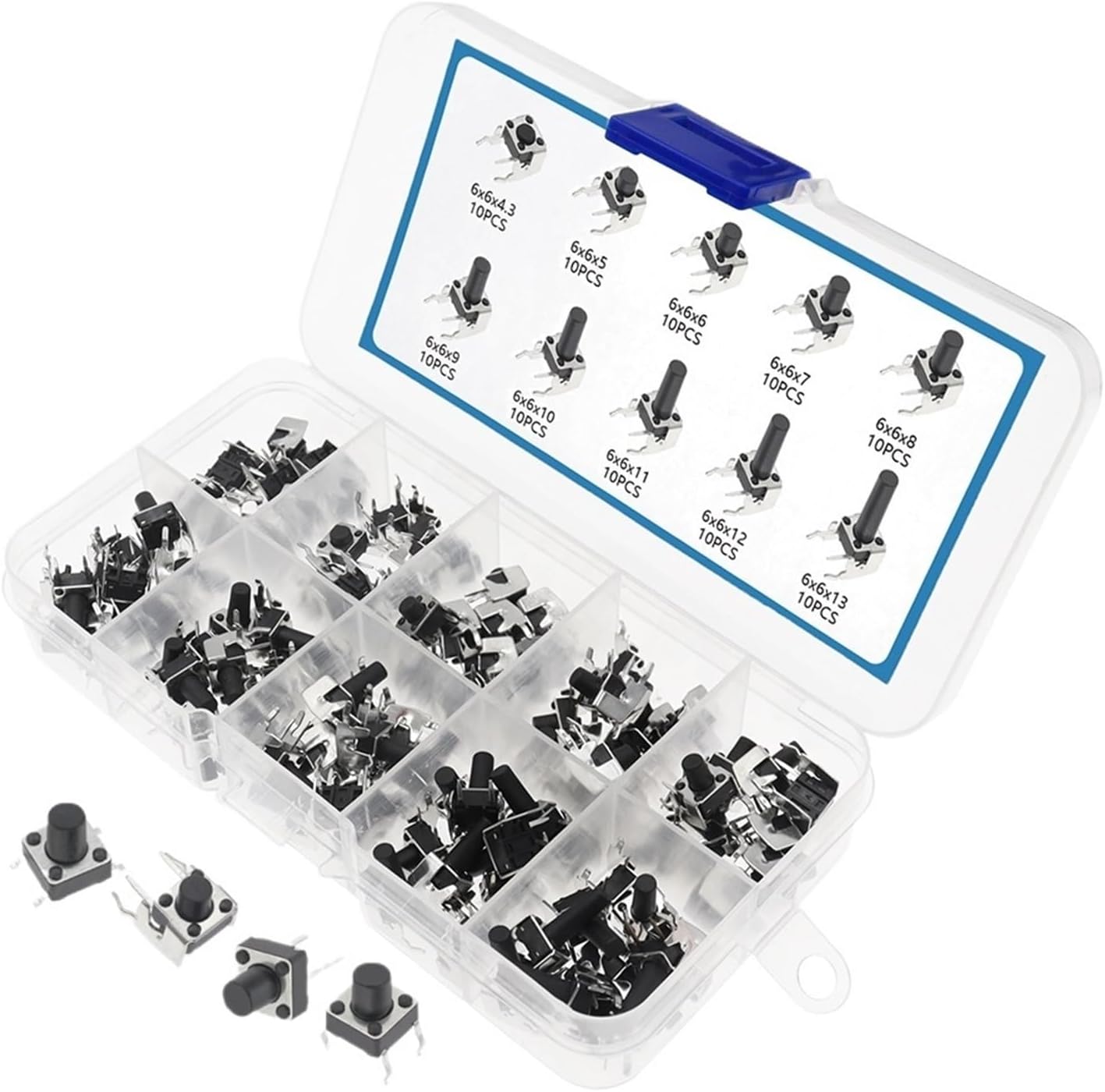 6 * 6 Tact Tactile Push Button Switch 4.3-13mm SMD DIP 2P/4Pin Switch 6x6 Keys Tact ON/OFF 10 Models for(100PCS 4P DIP)