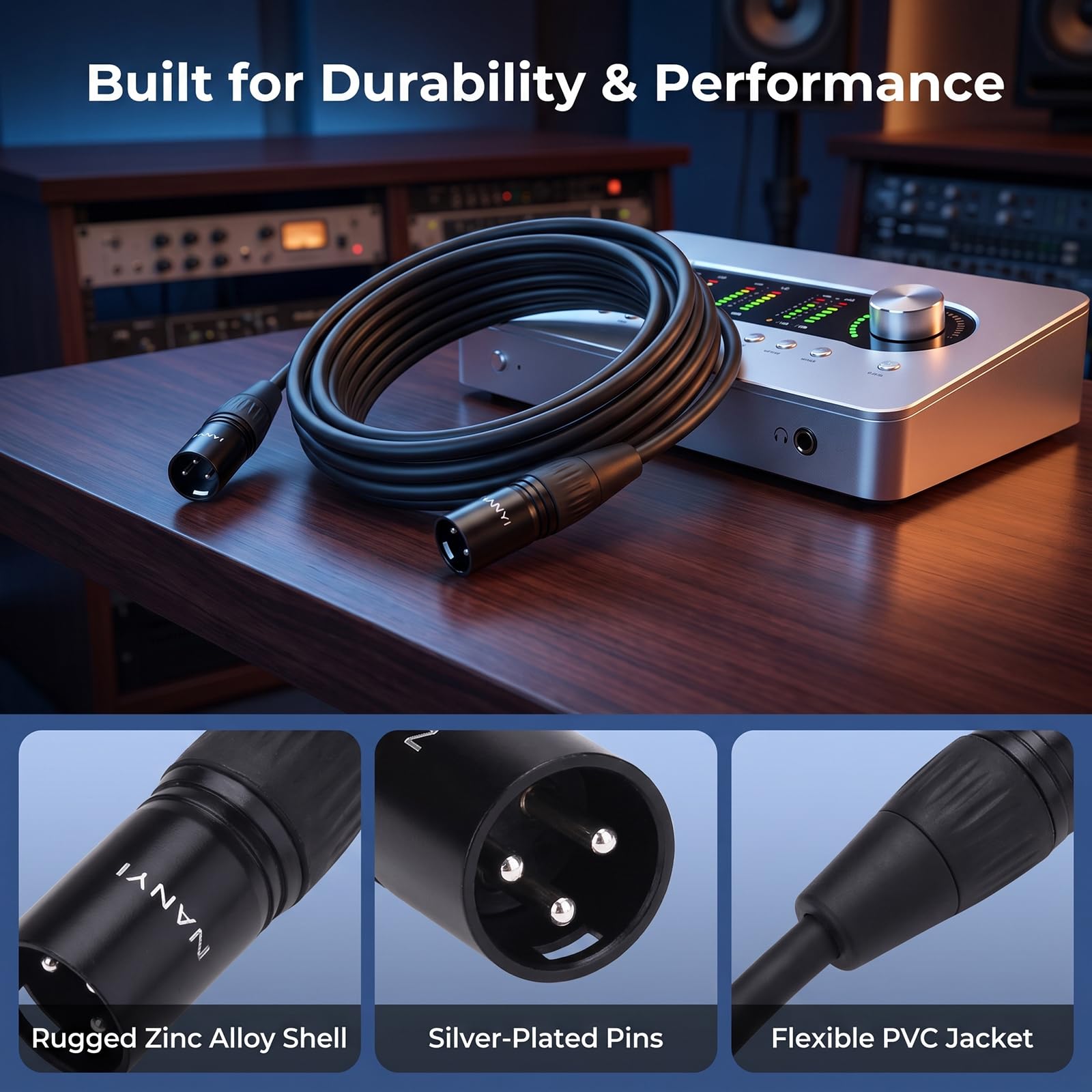 Cable de micrófono NANYI Cables XLR a XLR, Cable XLR de 3 pines Cable de micrófono macho a macho Cable DMX con cobre libre de oxígeno -0.5 metros