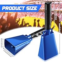 Vista 2 de Paquete de 3 campanas de vaca azules con asas, campana de animación para eventos deportivos, juegos de fútbol, escuela sólida grande, instrumentos